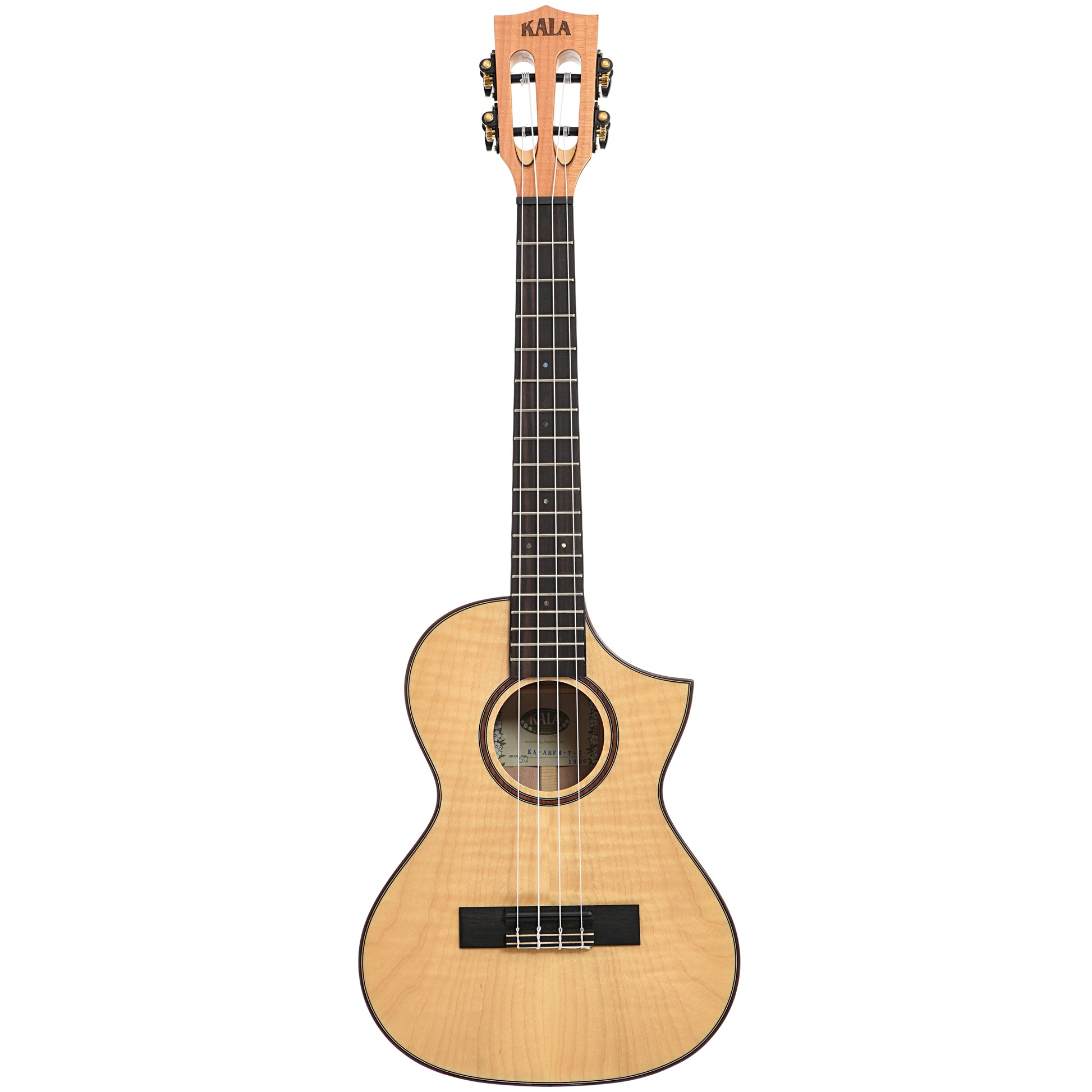 Full front of Kala KA-ASFM-T-C All Solid Flame Maple Tenor Ukulele