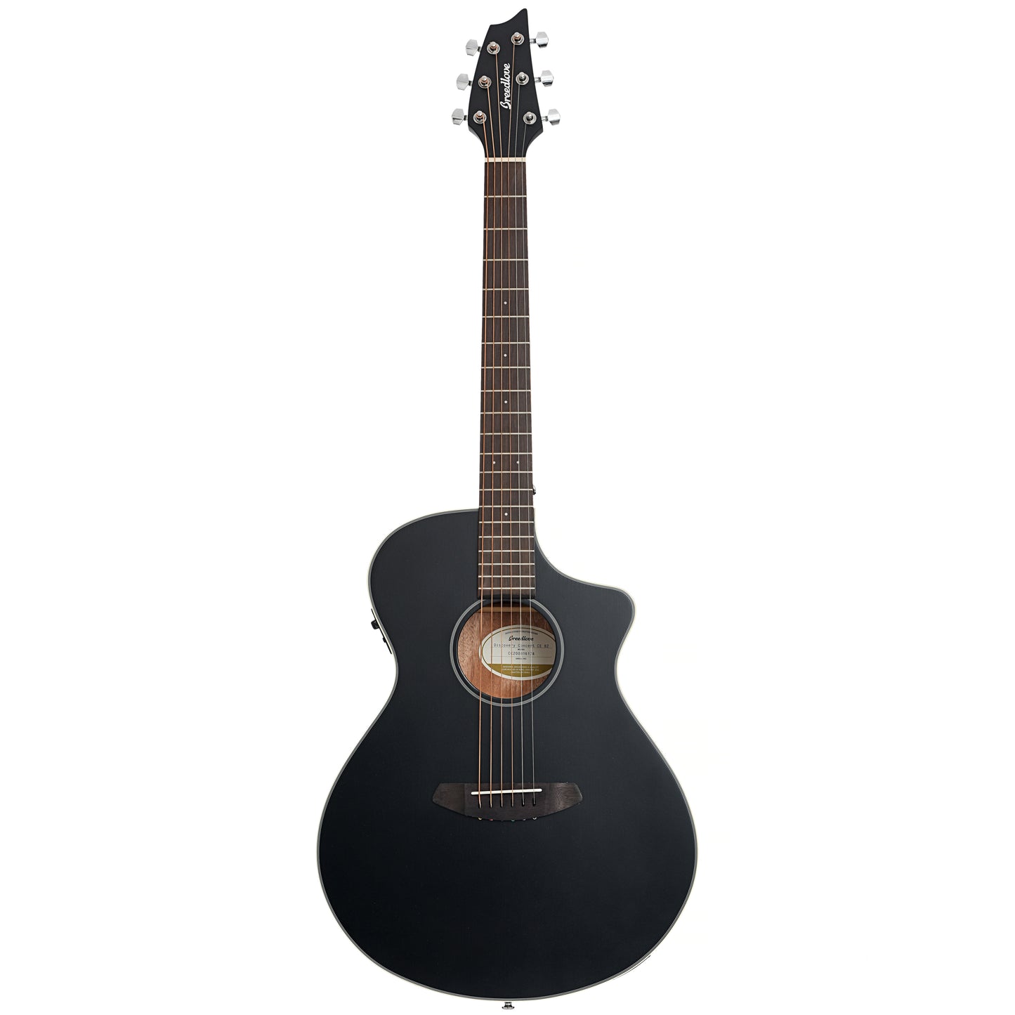 Full front of Breedlove Discovery Concert Satin Black CE Sitka-Mahogany Acoustic-Electric Guitar 