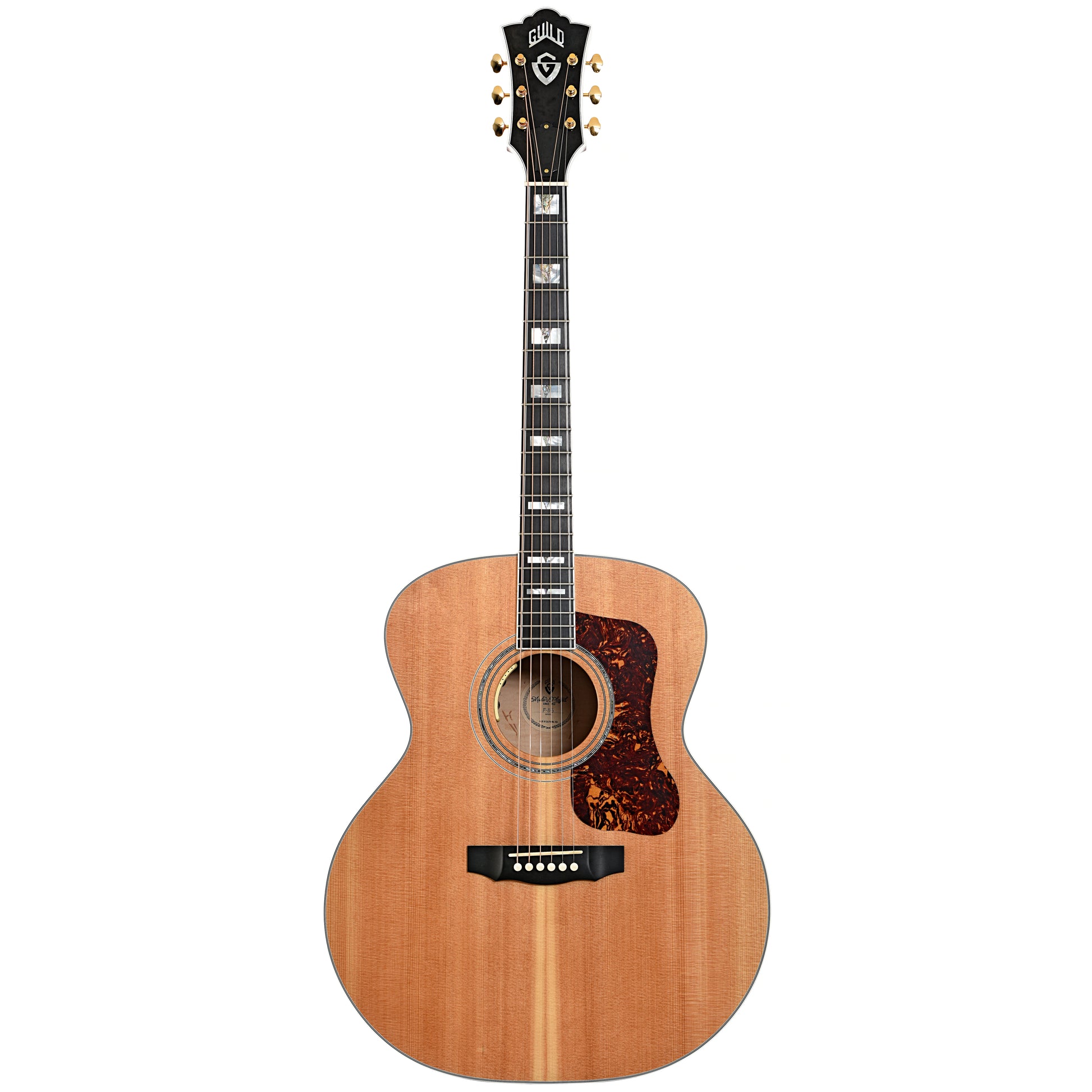 Full front of Guild USA F-55E Maple Natural Acoustic Guitar