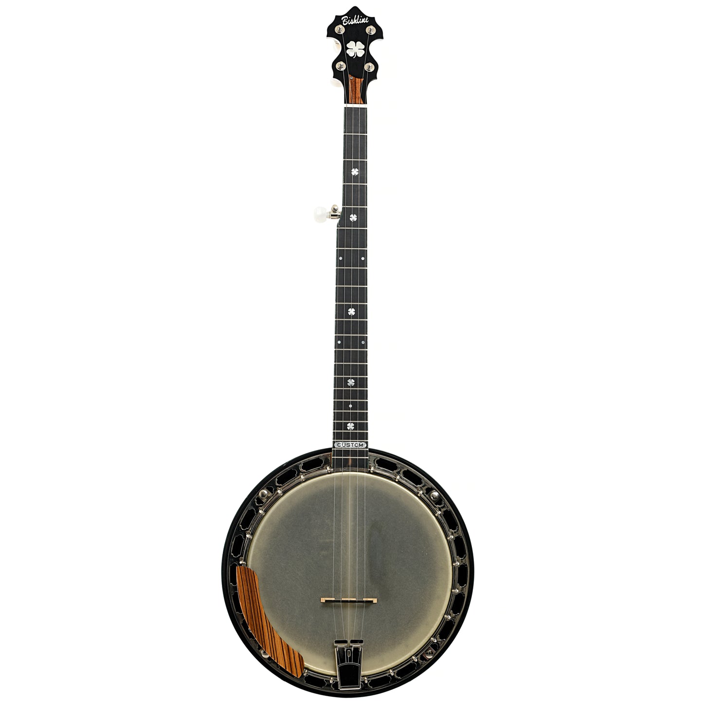 Full front of Bishline Custom Zebrawood Resonator Banjo