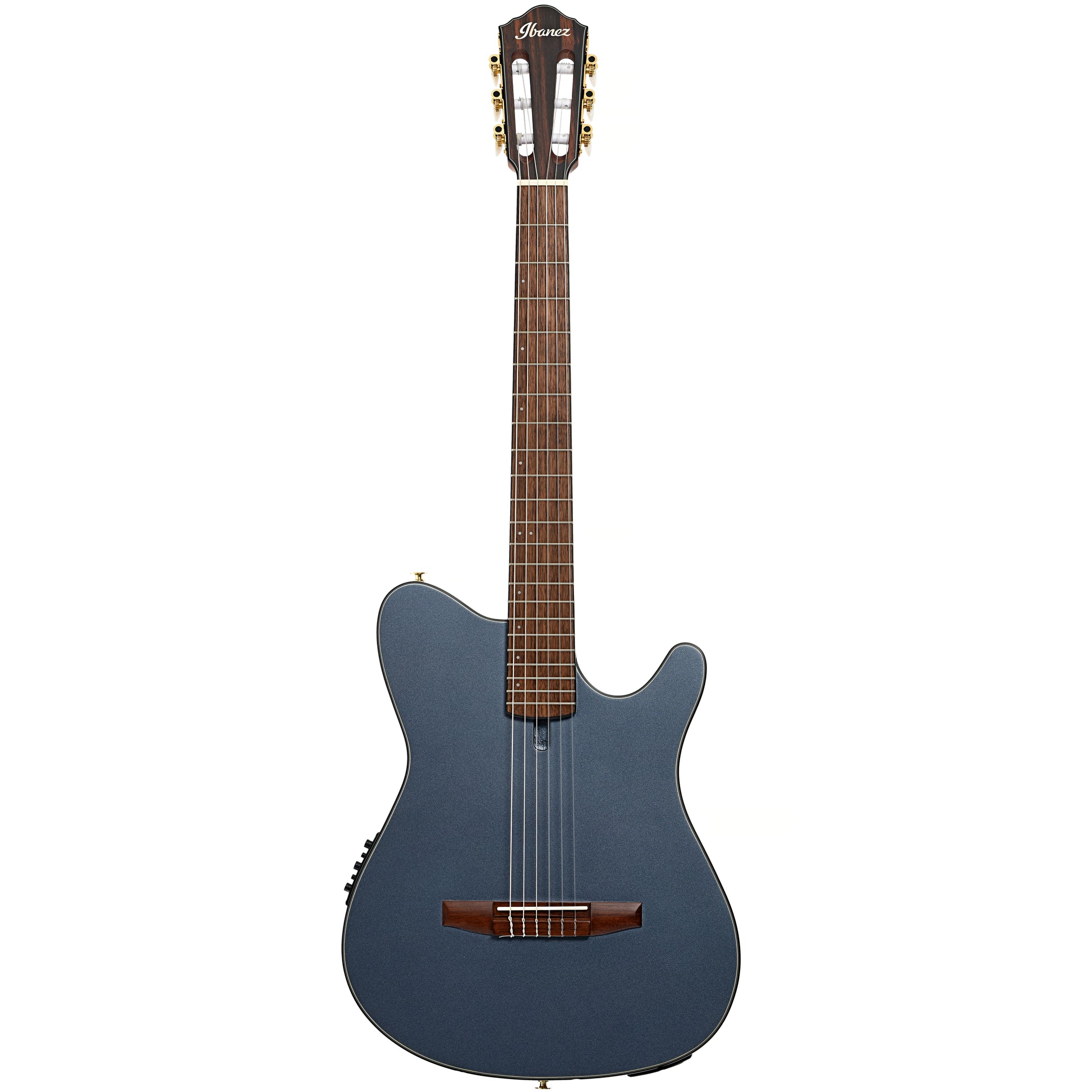 Full front of Ibanez FRH10N Acoustic-Electric Nylon String Guitar, Indigo Blue Metallic Flat