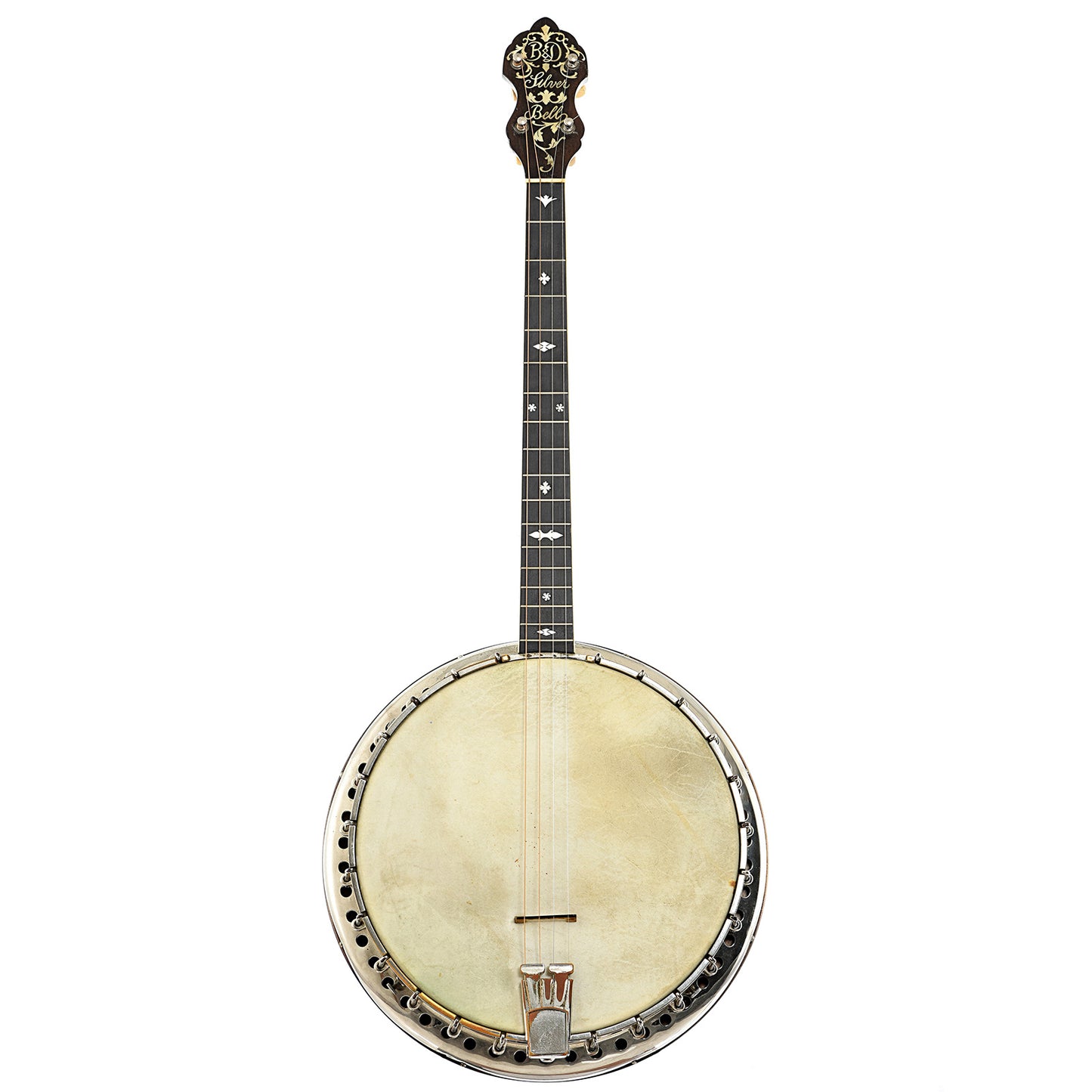 Full front of Bacon & Day Silver Bell No.1 Tenor Banjo