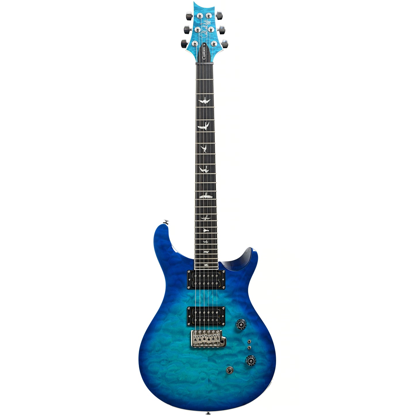 Full front of PRS SE Custom 24-08 Quilt Top Lake Blue Electric Guitar