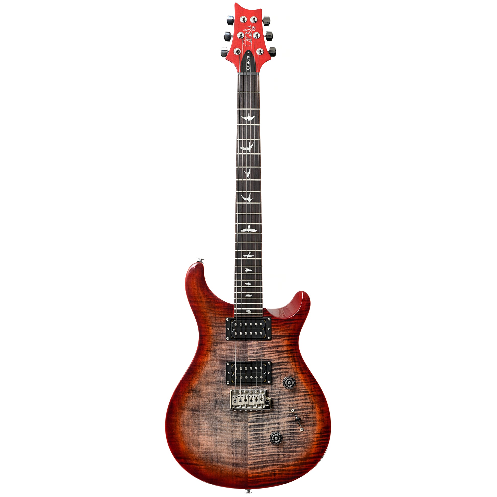 Full front of PRS SE Custom 24 Electric Guitar, Charcoal Cherry Burst