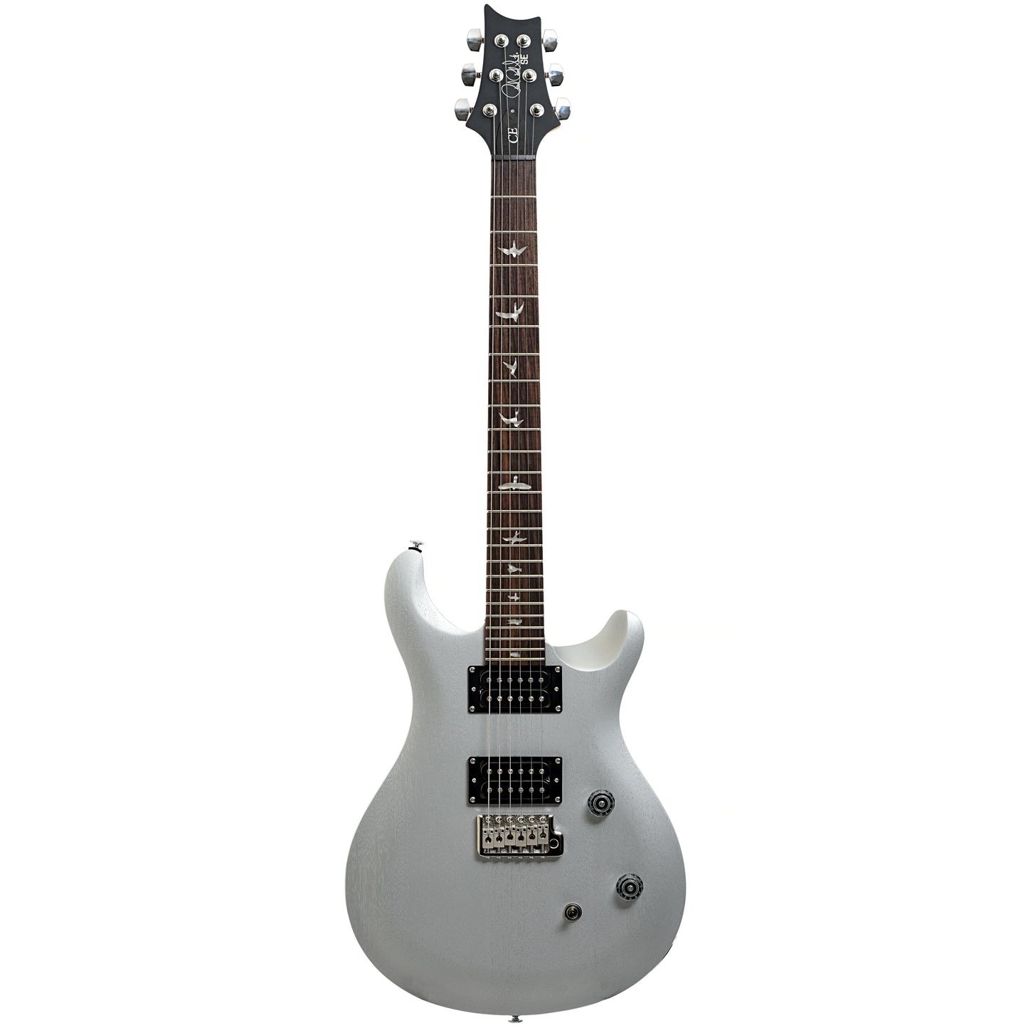 Full front of PRS SE CE24 Satin Electric Guitar, Metallic Silver