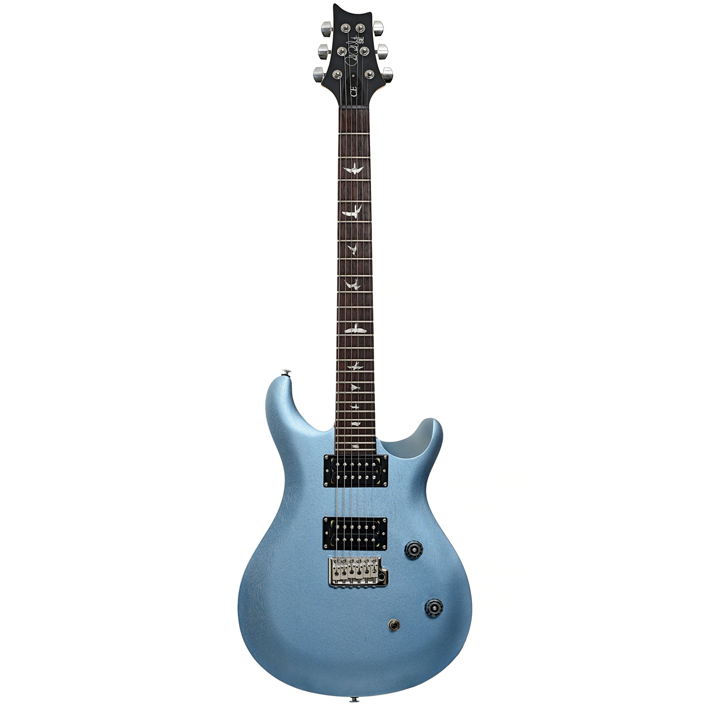 Full front of PRS SE CE24 Standard Satin Electric Guitar, Ice Blue Metallic