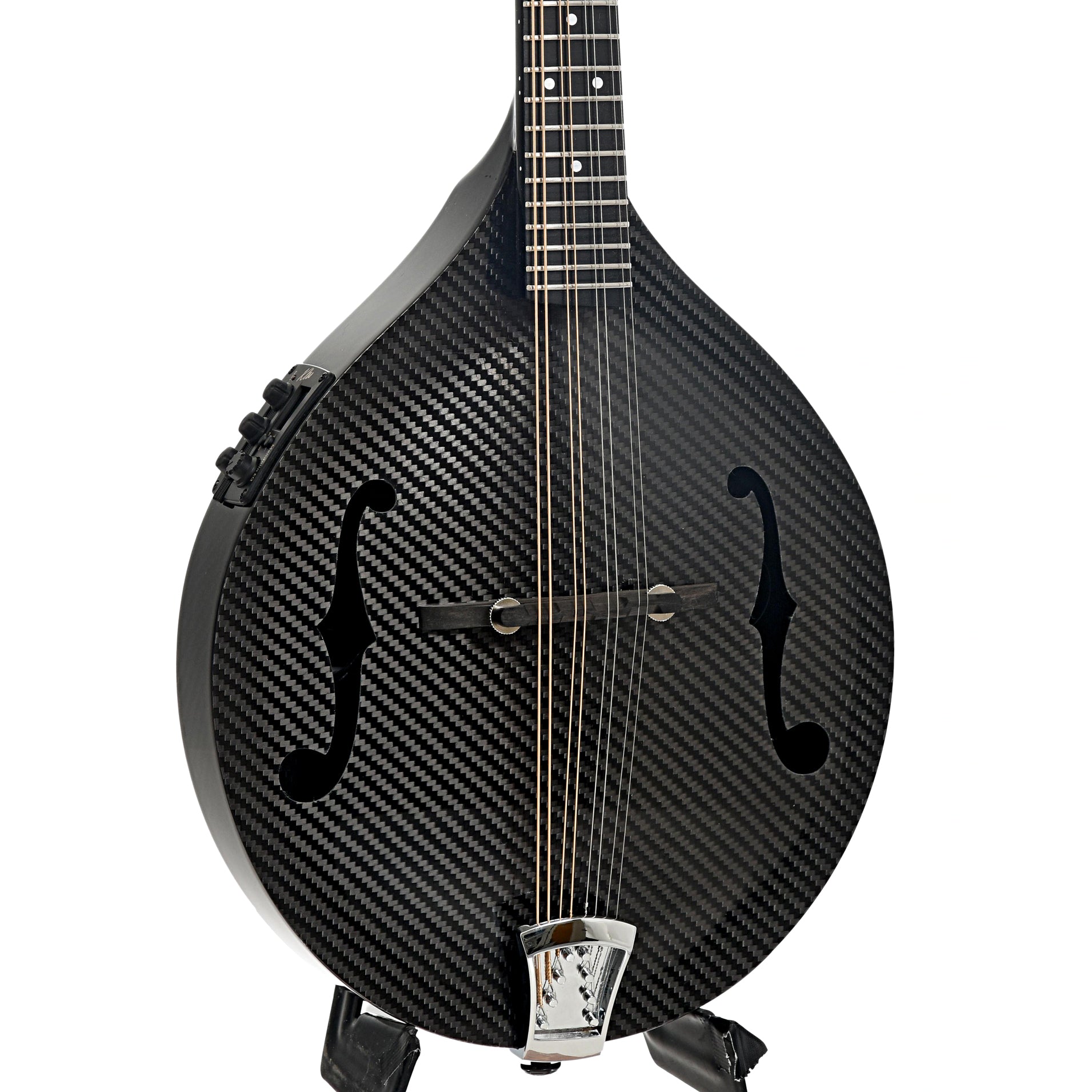 Front and side of KLOS Carbon Fiber Acoustic-Electric Mandolin with Active EQ A-Style