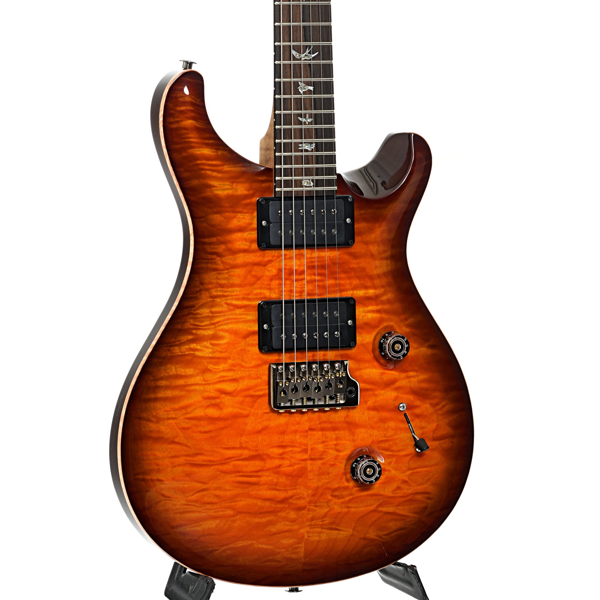 Front and side of PRS Custom 24 Quilted Maple 10-Top Fatback Electric Guitar, Tobacco Burst