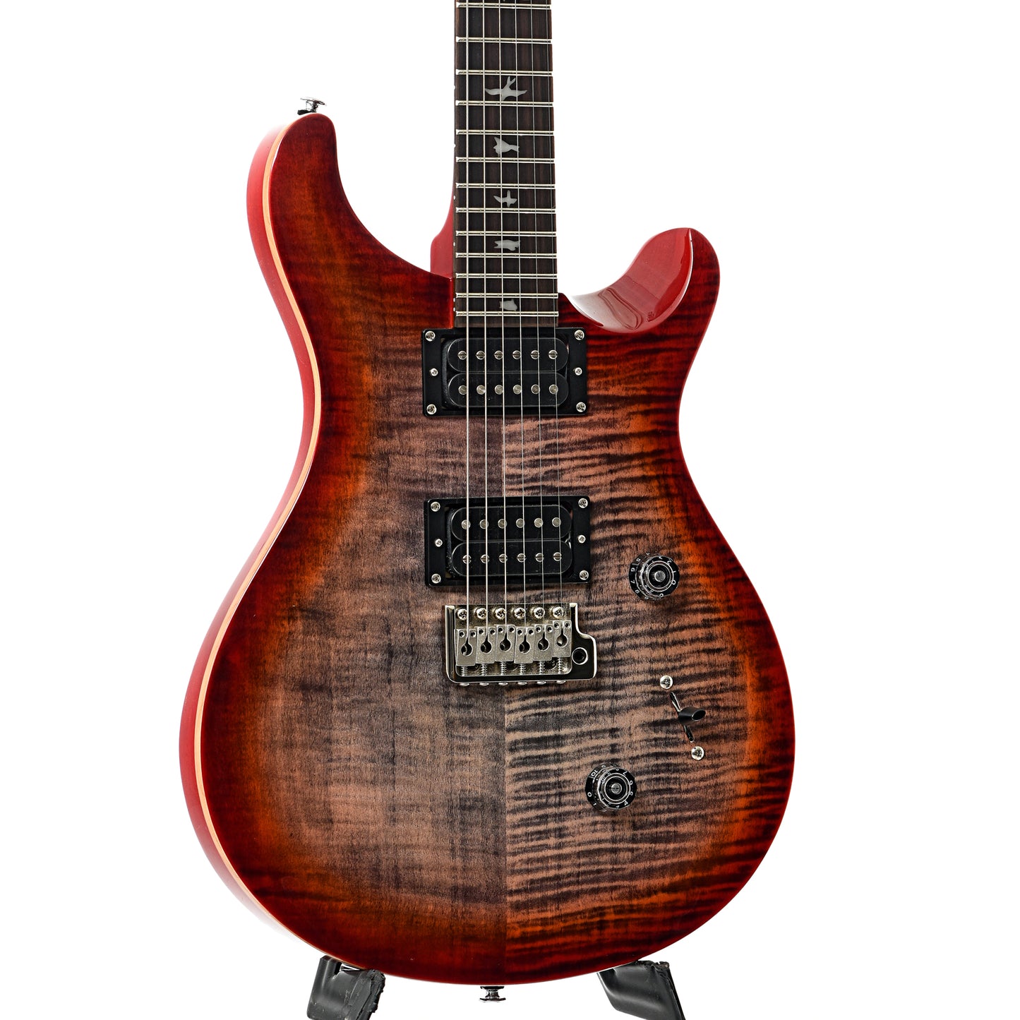 Front and side of PRS SE Custom 24 Electric Guitar, Charcoal Cherry Burst