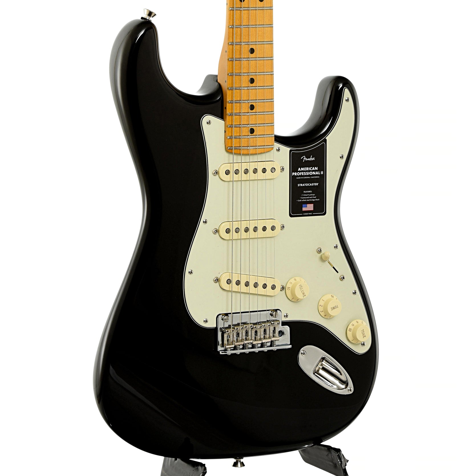 Front and side of Fender American Professional II Stratocaster, Black