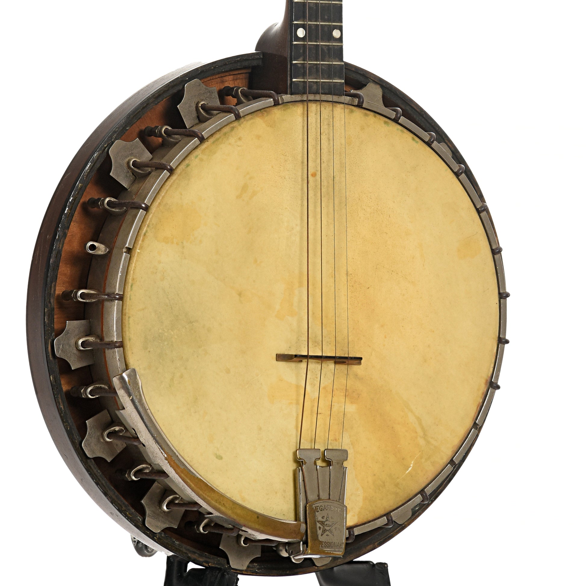 Front and side of Vega Vegaphone Professional Tenor Banjo