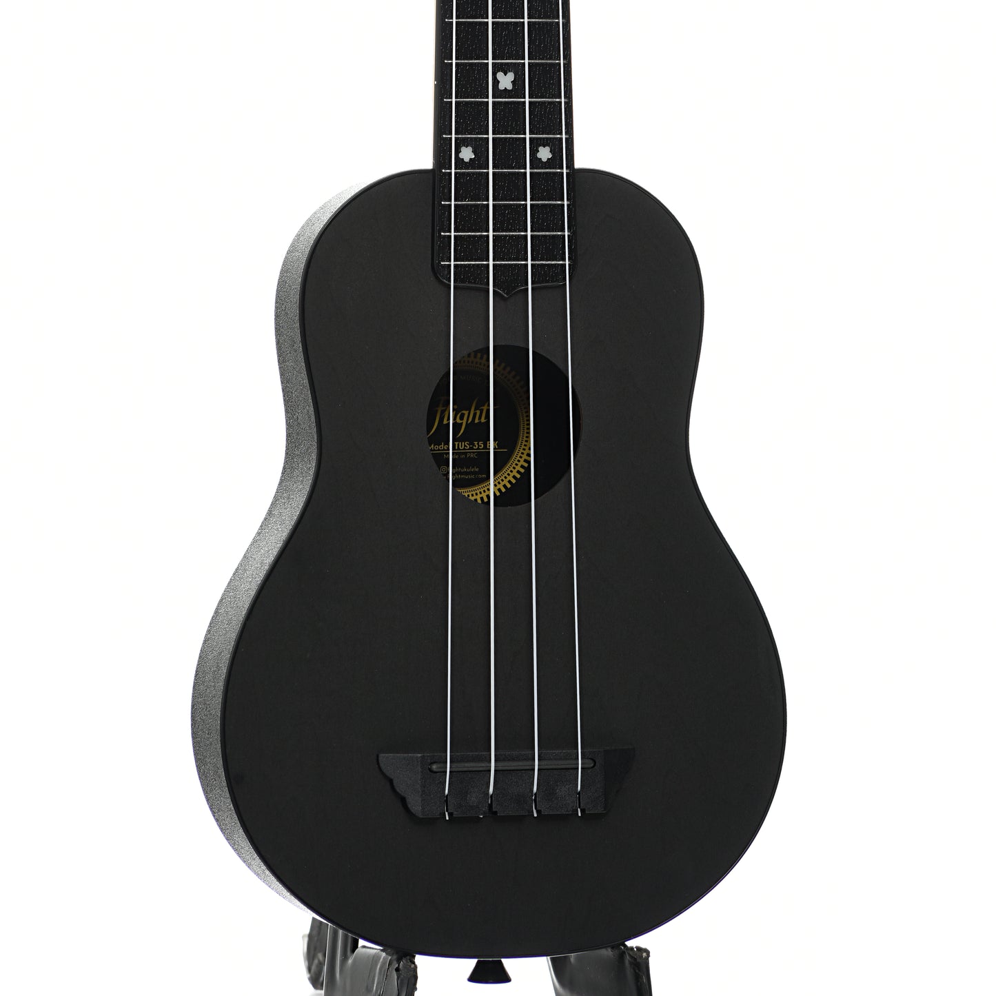 Front and side of Flight TUS35 Travel Series Soprano Ukulele, Black