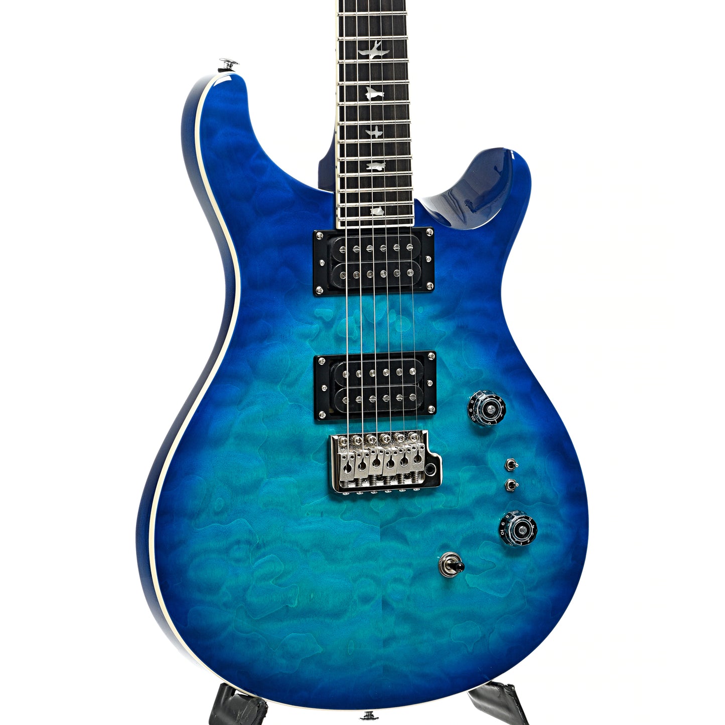 Front and side of PRS SE Custom 24-08 Quilt Top Lake Blue Electric Guitar
