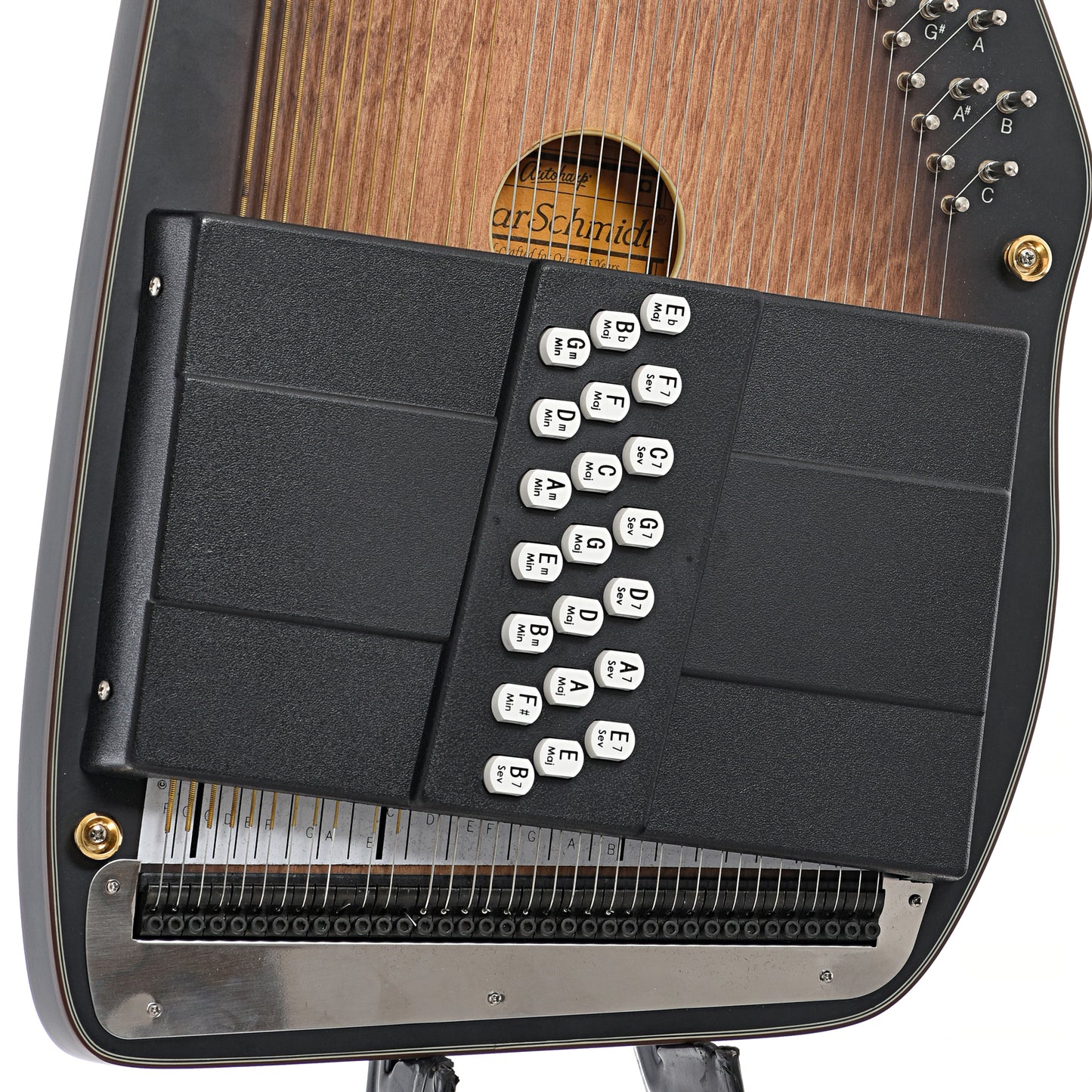 Bridge of  Oscar Schmidt OS11021AE Americana Electric Autoharp, with Chord Bars for E and A (2020)