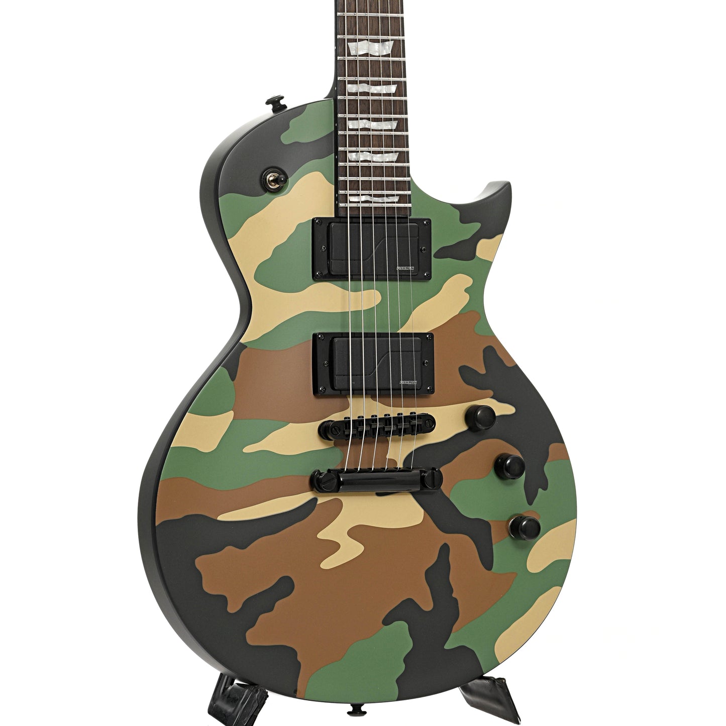 Front and side ESP LTD EC-1000 Electric Guitar, Woodland Camo Satin