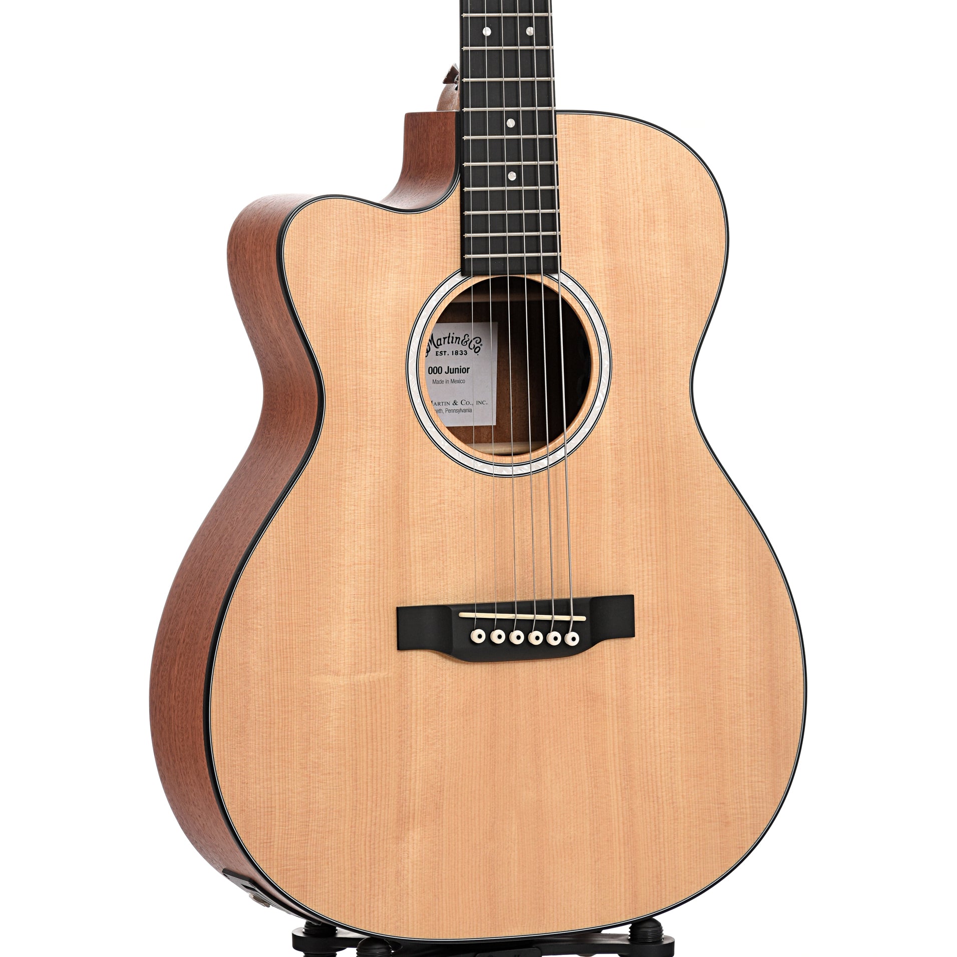 Front and side of Martin 000CJr-10EL Lefthanded Cutaway 000 Junior 