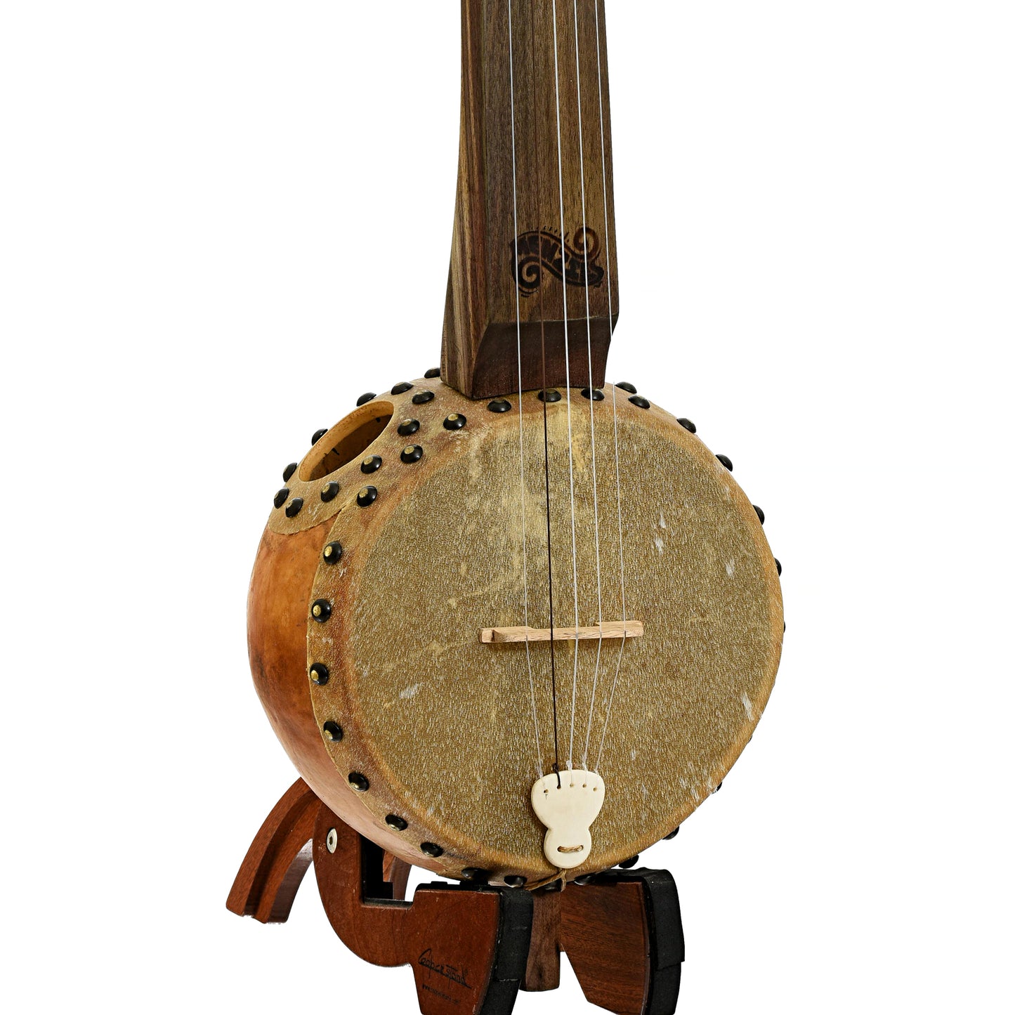 Front and side of Menzies Fretless Gourd Banjo #589