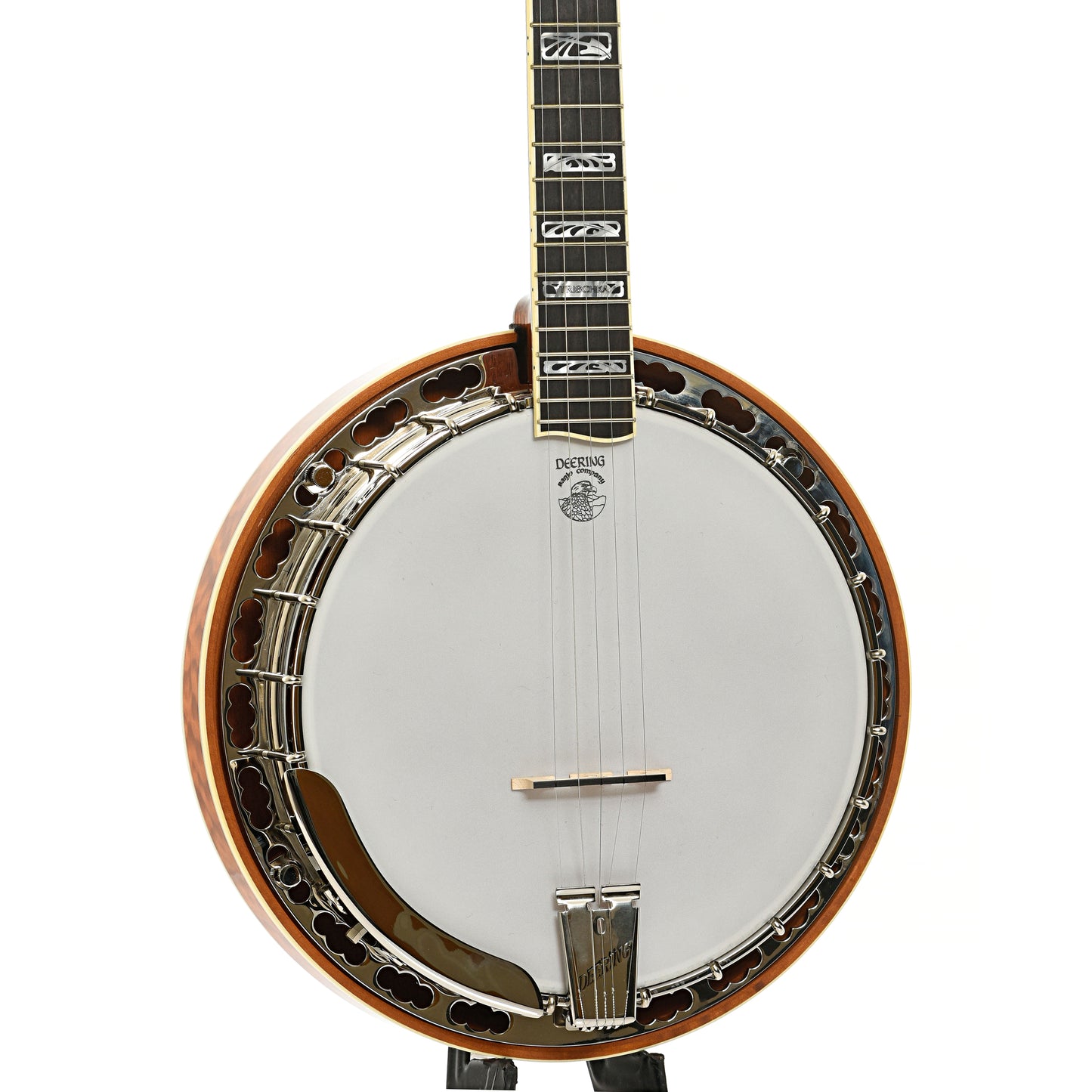 Front and side of Deering Silver Clipper Banjo