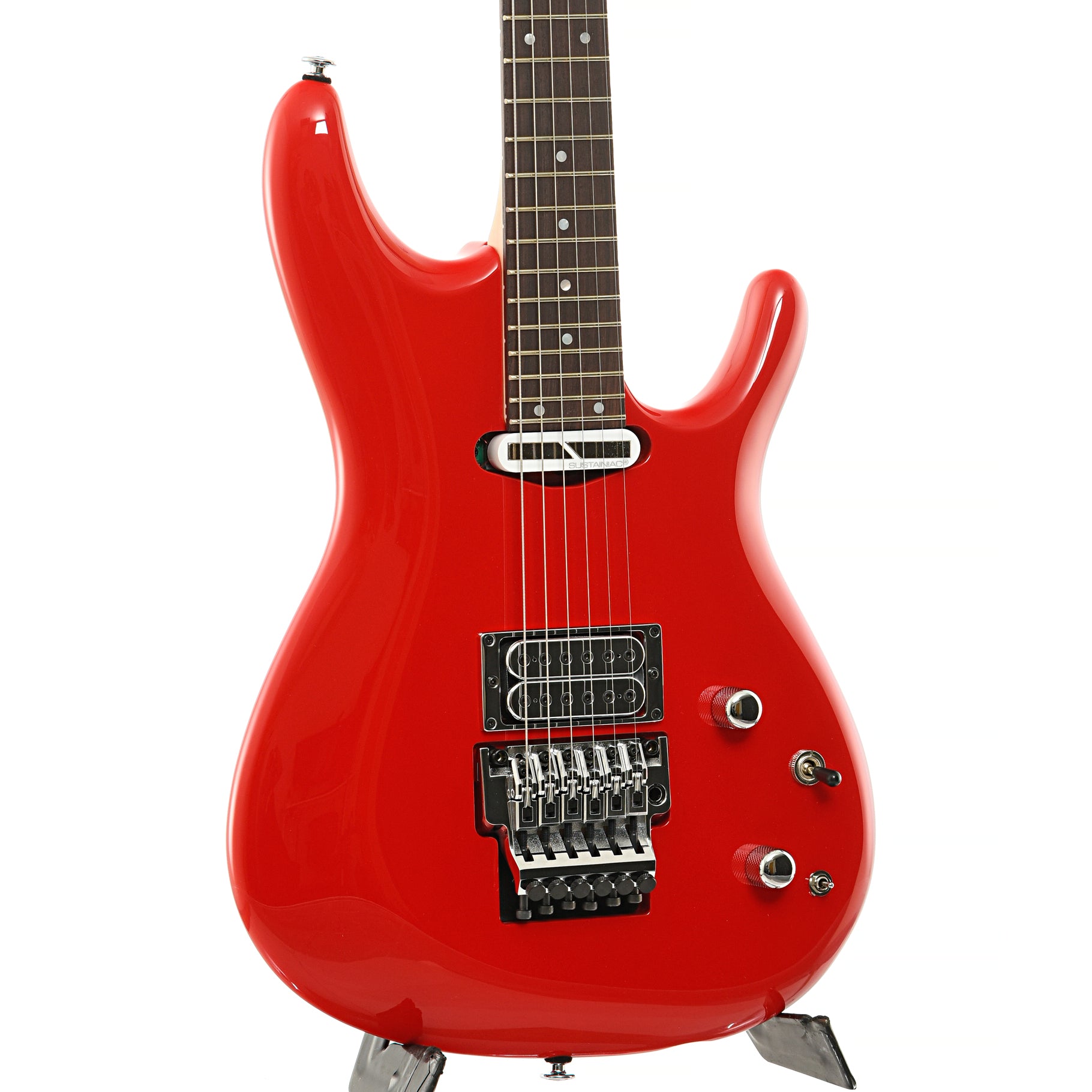 Front and side of Ibanez Joe Satriani Signature JS2480 Electric Guitar, Muscle Car Red