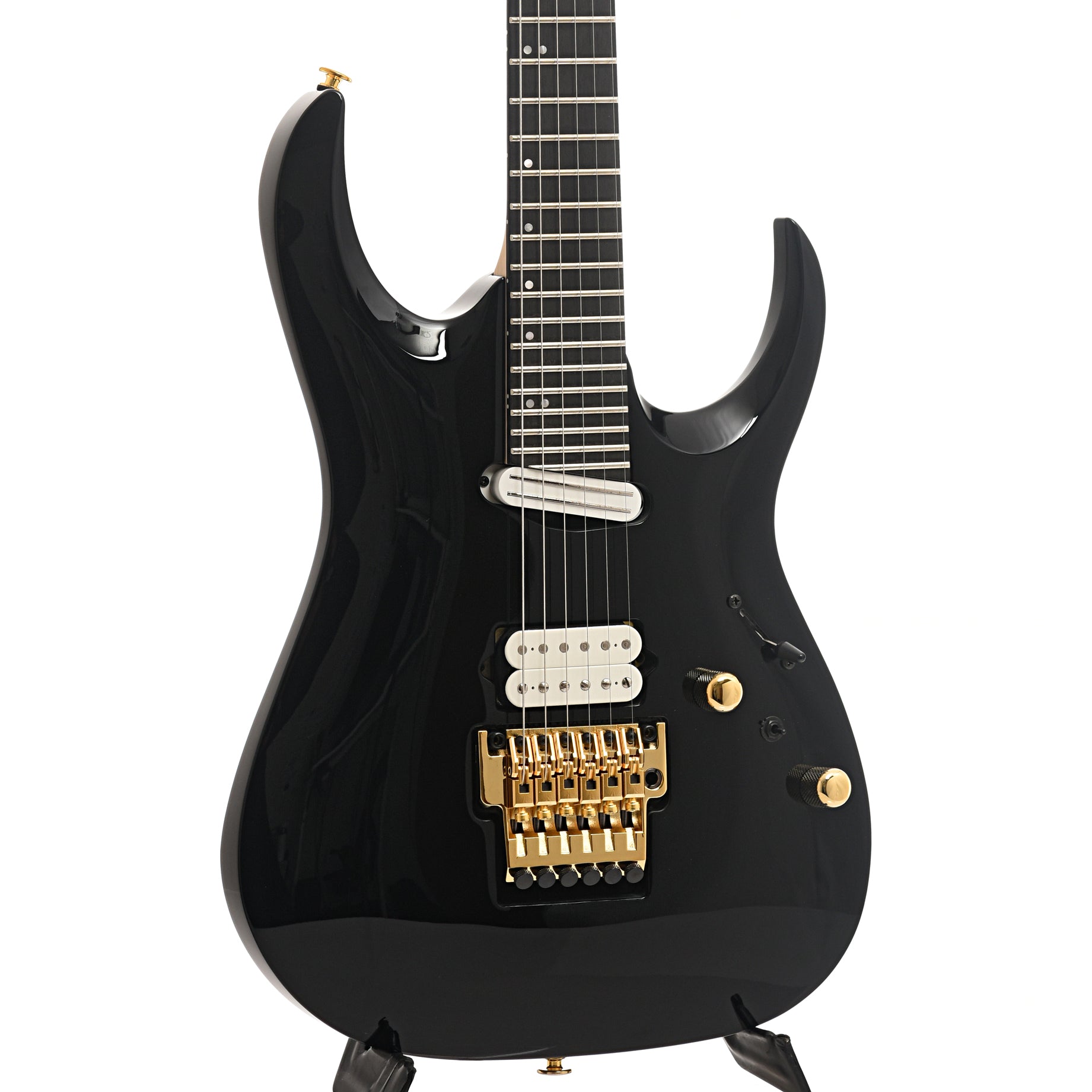 Front and side of Ibanez Axe Design Lab Prestige Series RGA622XH Electric Guitar, Black