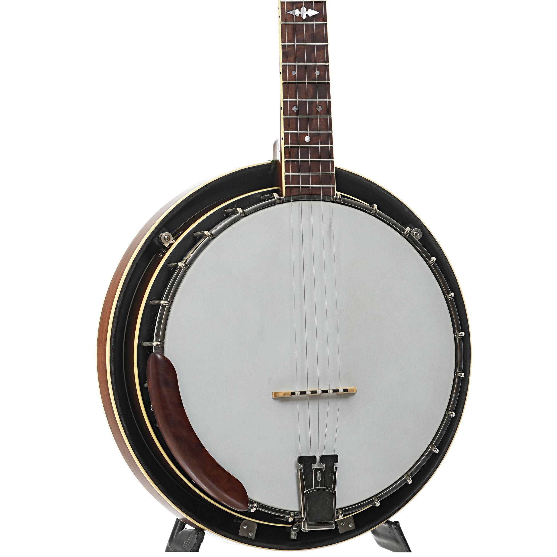 Front and side of Randy Wood Featherlite Resonator Banjo (c.2020)