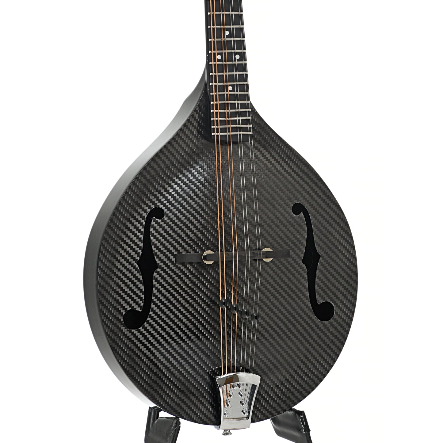 front and side of KLOS B-Stock Carbon Fiber Acoustic-Electric Mandolin A-Style