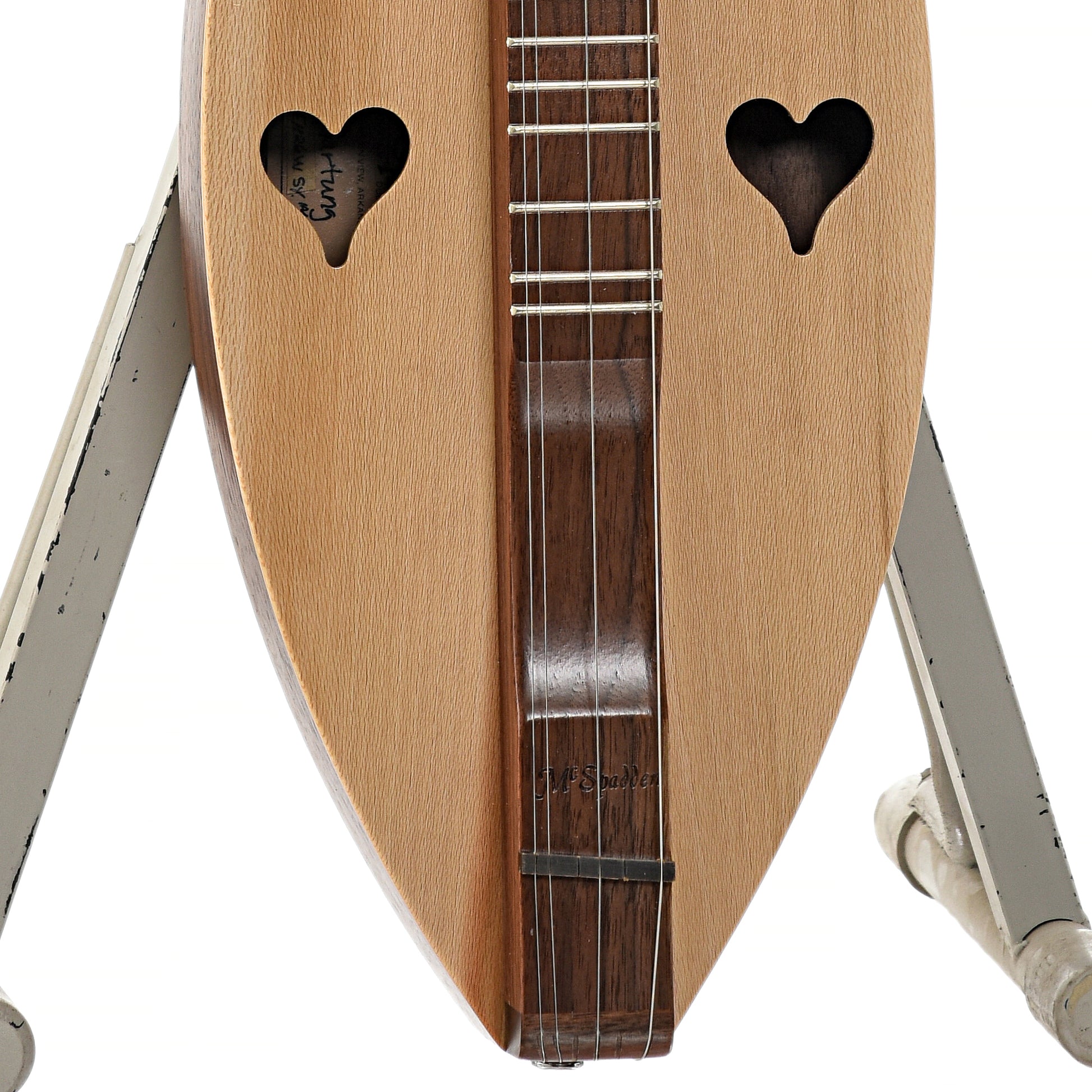 Bridge area of McSpadden 4FH26WSY Walnut & Sycamore Lap Dulcimer 