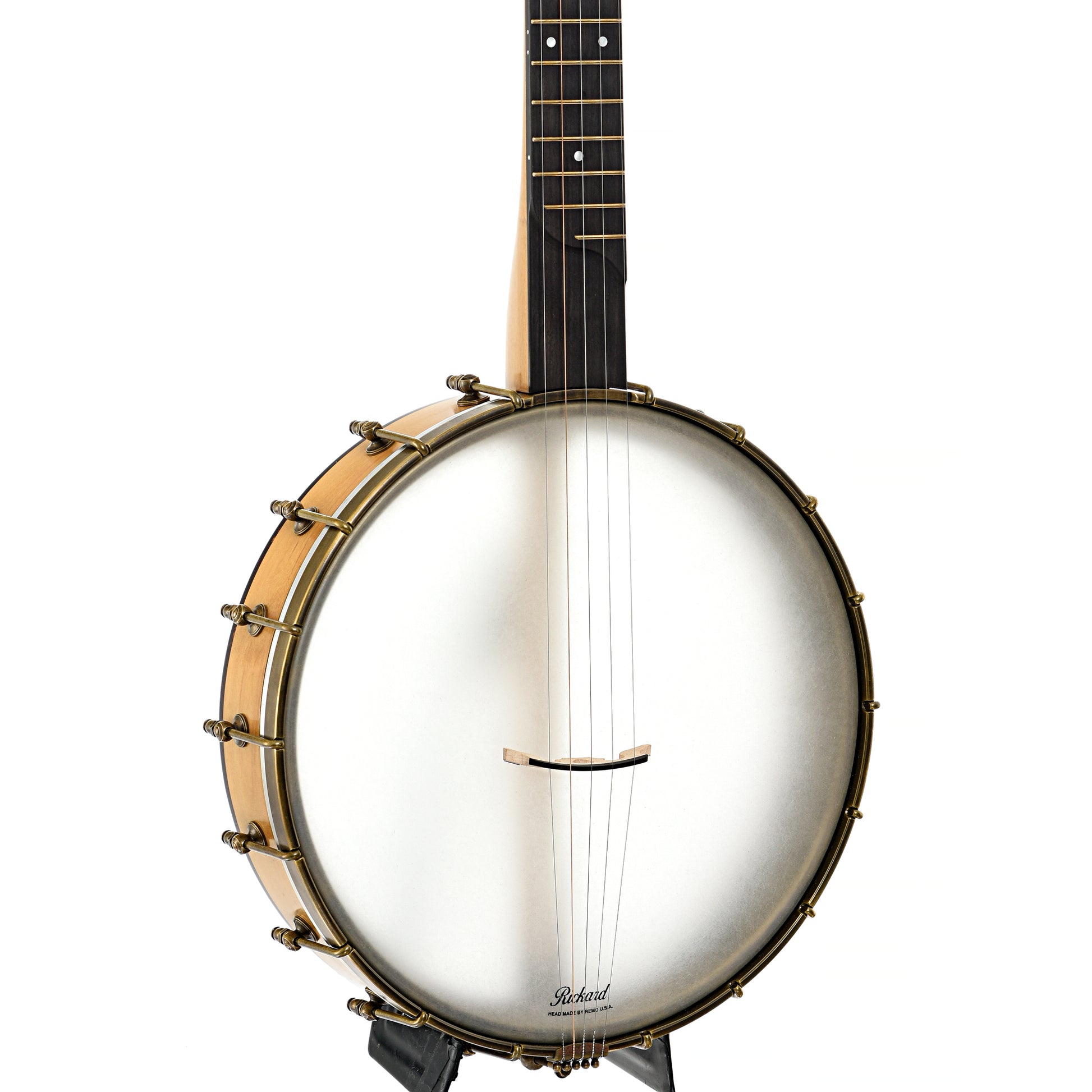 Front and side of Rickard Custom 12" Openback Banjo