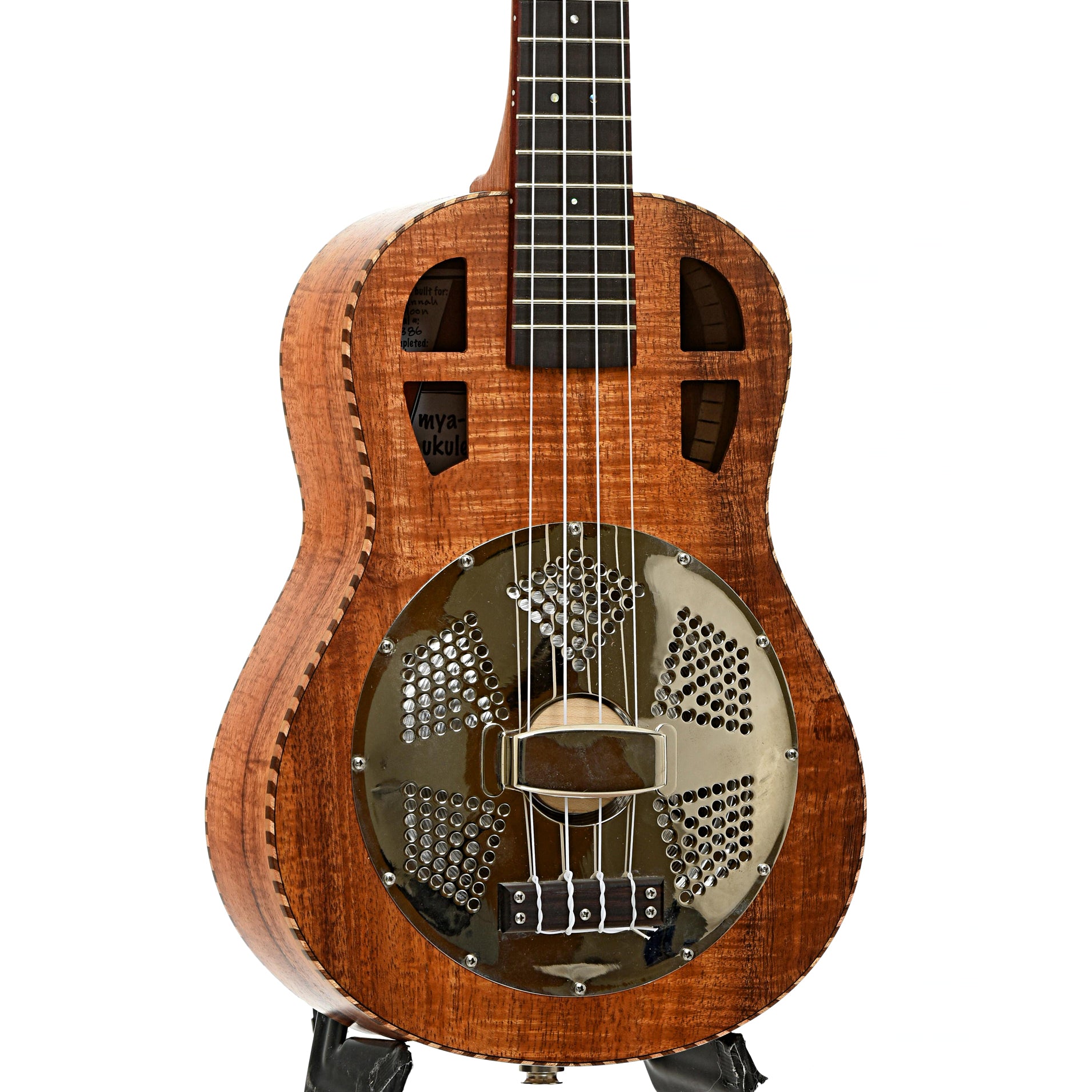 Front and side of Mya Moe Tenor Resonator Ukulele 