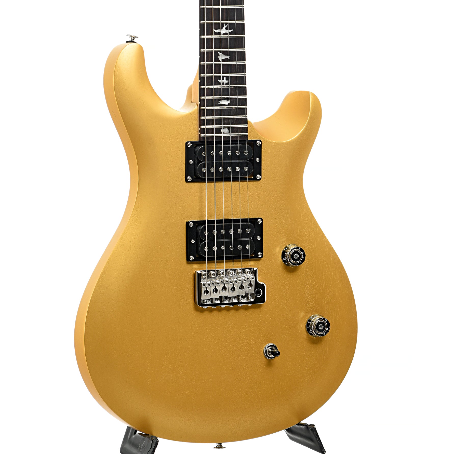 Front and side of PRS SE CE24 Satin Electric Guitar, Metallic Gold