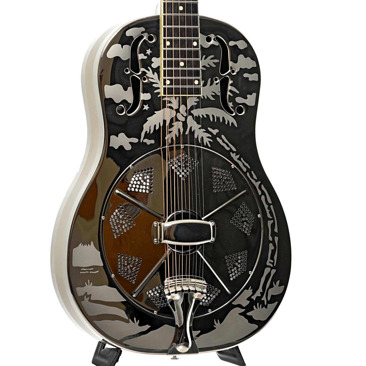 Front and side of National Style O Roundneck Resonator Guitar