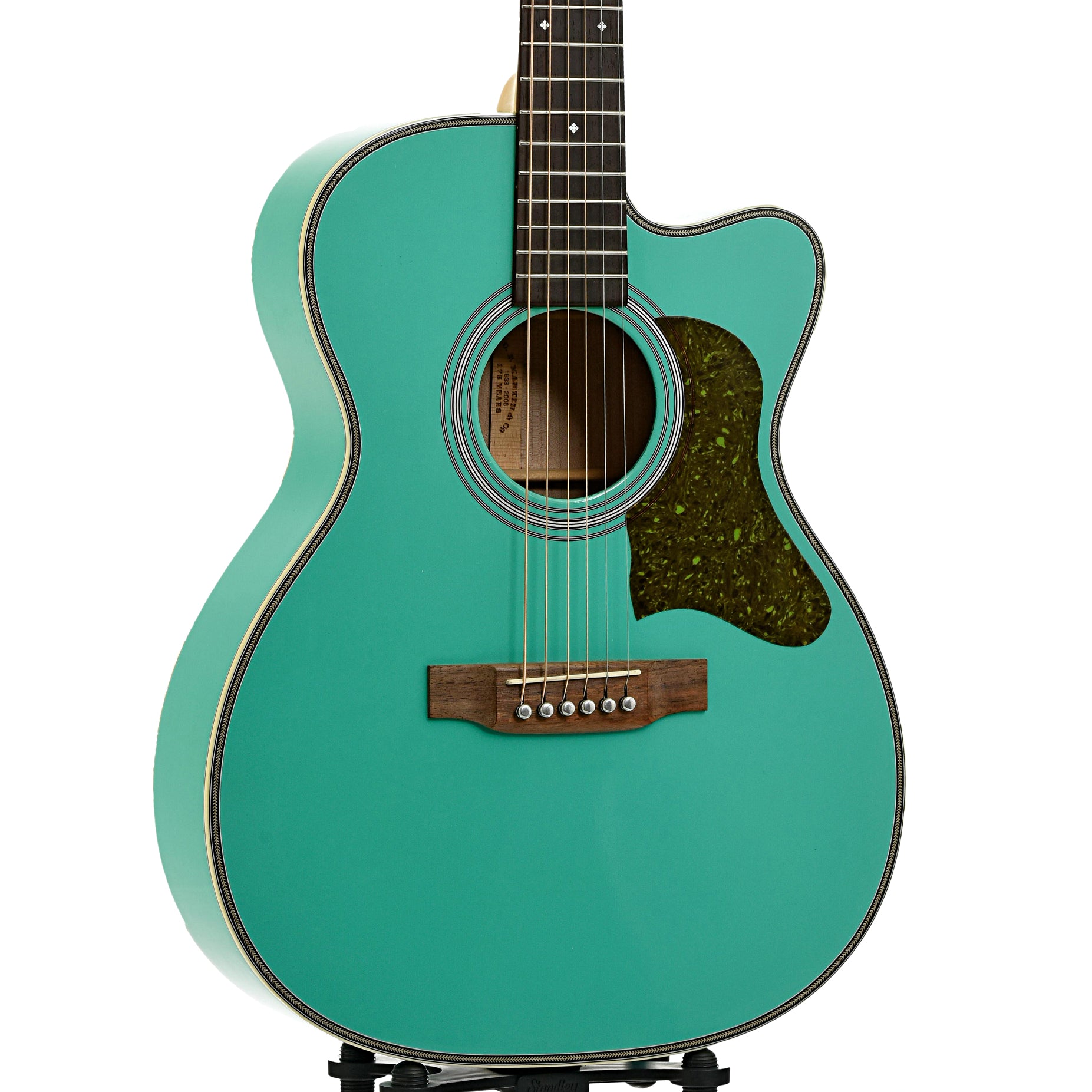 Front and side of Martin OMCE Seafoam Green