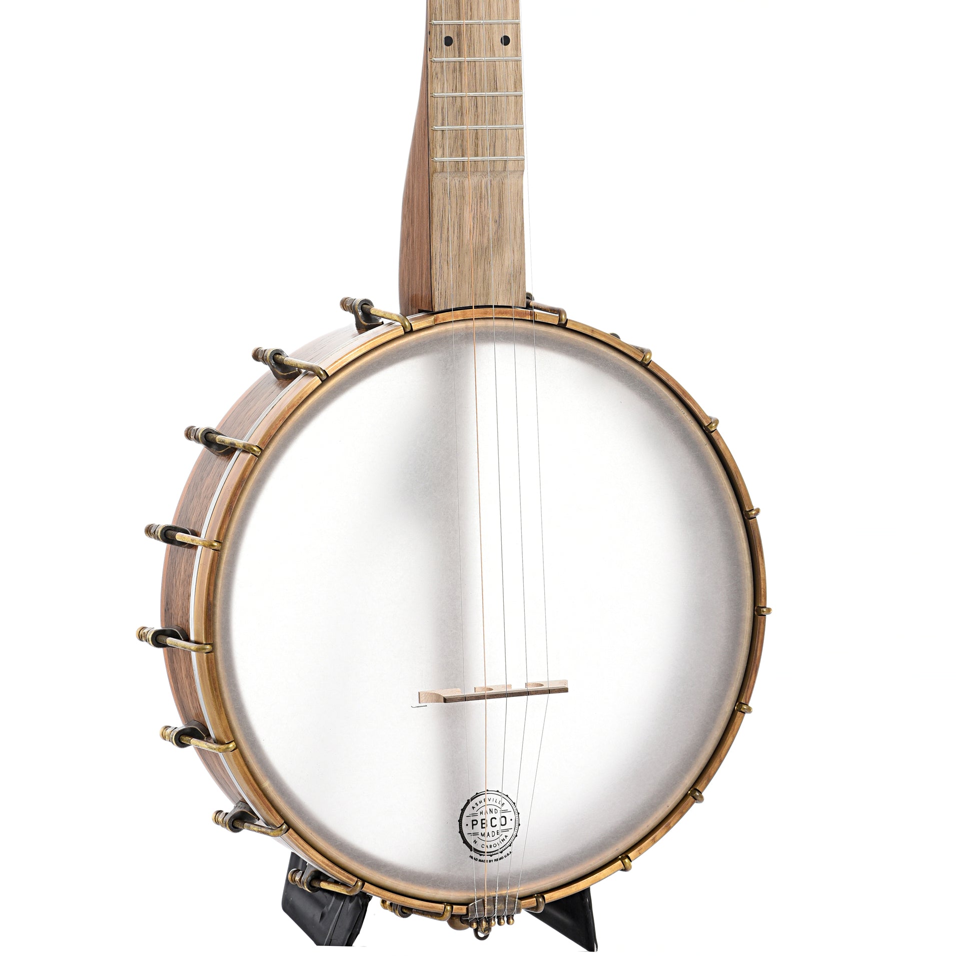 Front and side of Pisgah Banjo Co. 11" Walnut Appalachian A-Scale Openback Banjo 