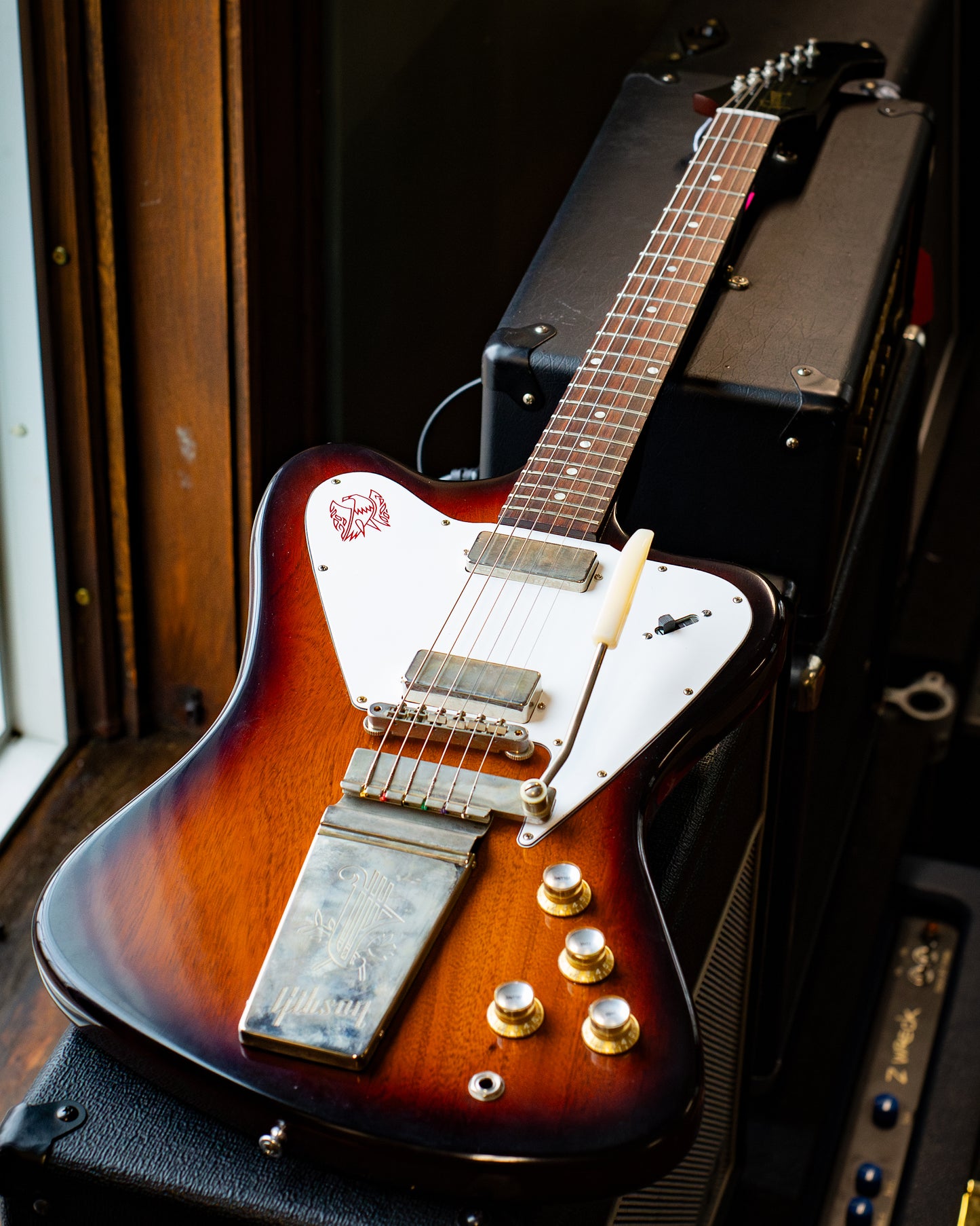 Showroom photo of Front of Gibson Custom Shop '65 Firebird V Electric Guitar