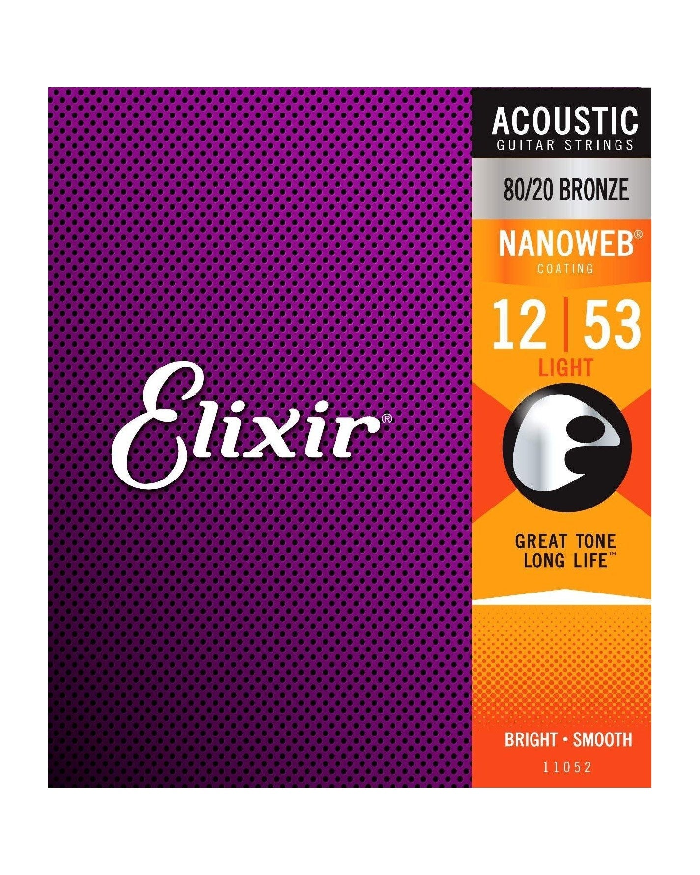 Front of Elixir 11052 80/20 Bronze Nanoweb Light 6-String Acoustic Guitar Strings