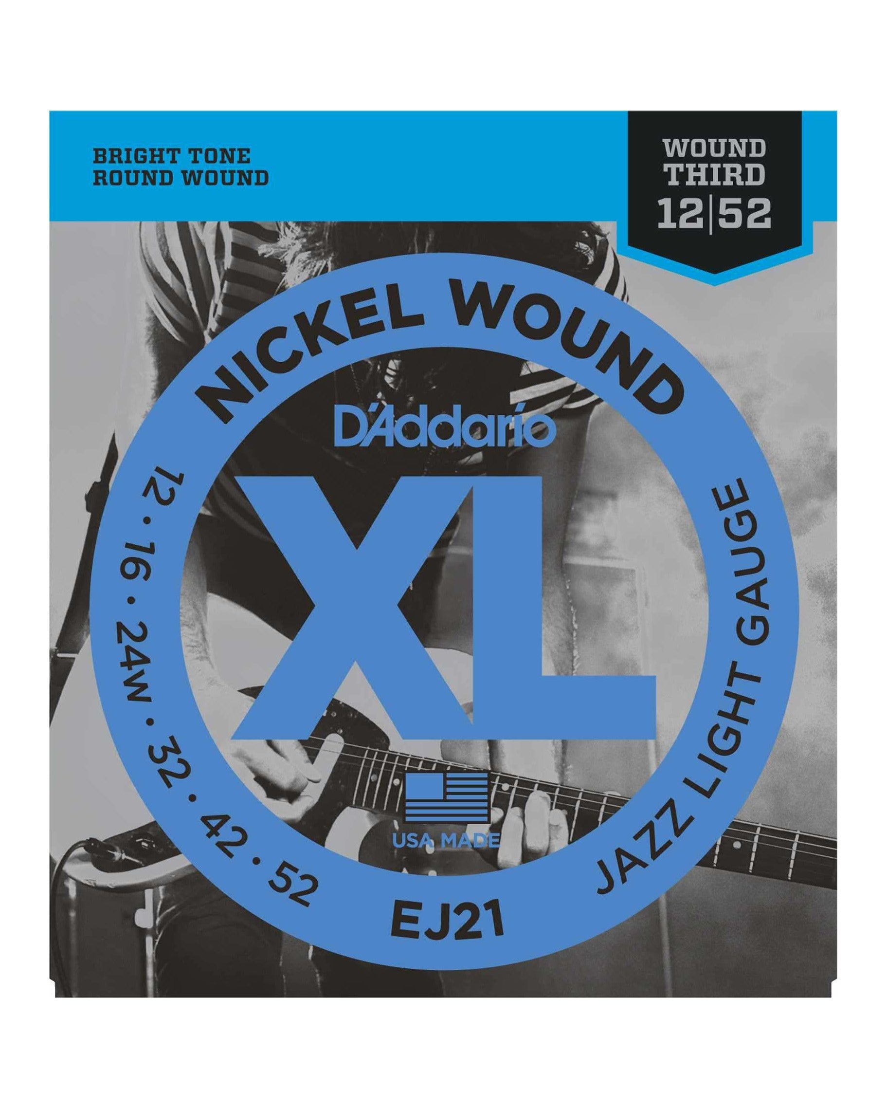 Front of D'Addario EJ21 XL Nickel Round Wound Jazz Light Gauge Electric Guitar Strings