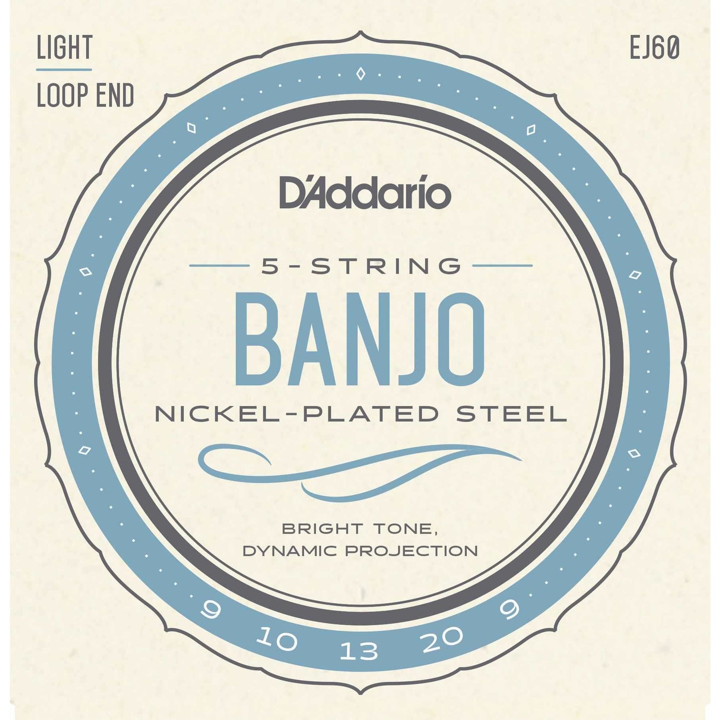 Front of D'Addario EJ60 Nickel Plated Steel Light Gauge 5-String Banjo Strings