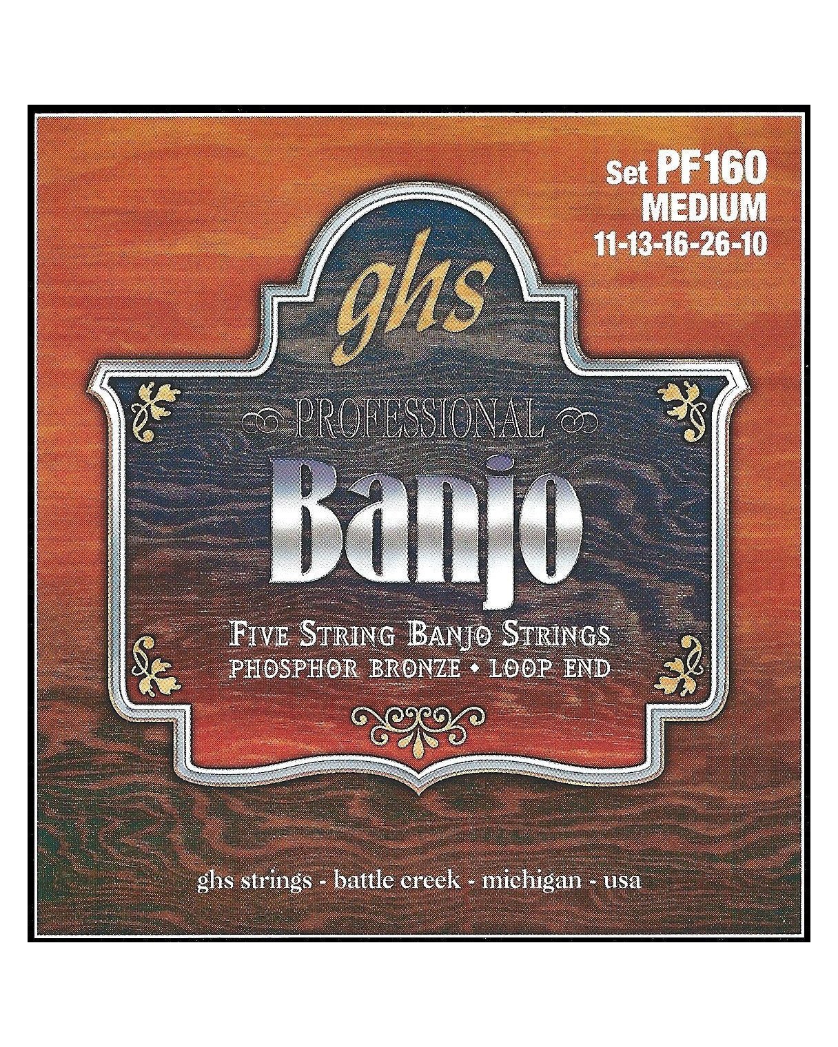 Front of GHS PF160 Phosphor Bronze Loop End Medium Gauge 5-String Banjo Strings