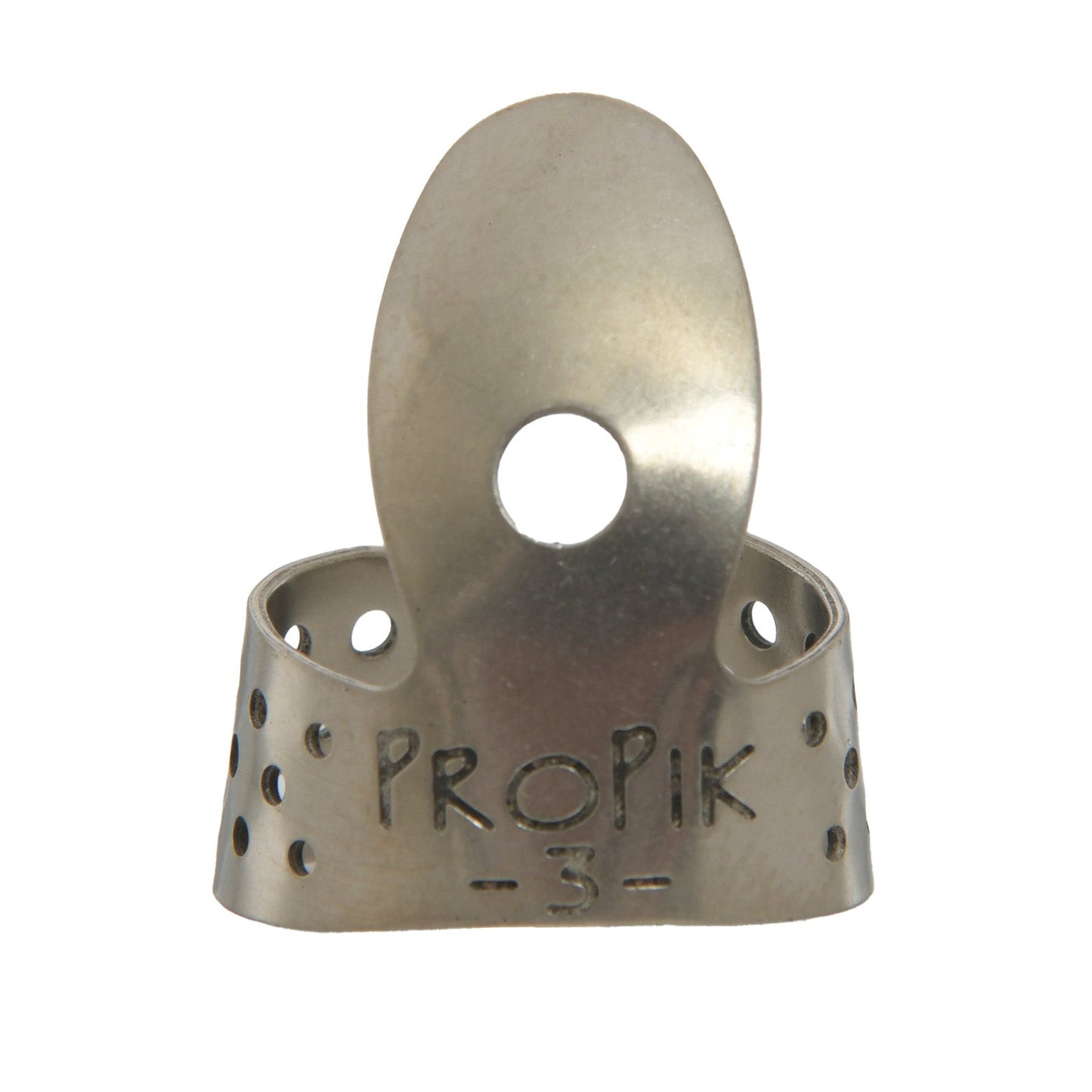 Front of Propik Nickel Straight Fingerpick, Single Wrap, Blade 3