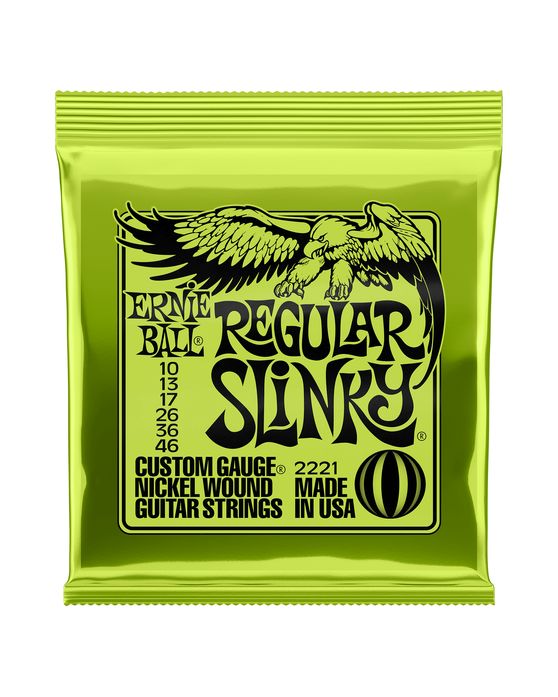 Front of Ernie Ball 2221 Regular Slinky Nickel Roundwound Gauges .010-.046 Electric Guitar Strings