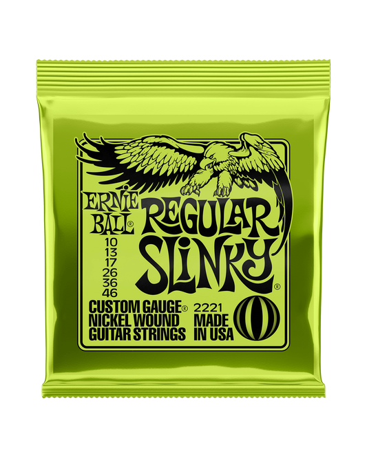 Front of Ernie Ball 2221 Regular Slinky Nickel Roundwound Gauges .010-.046 Electric Guitar Strings