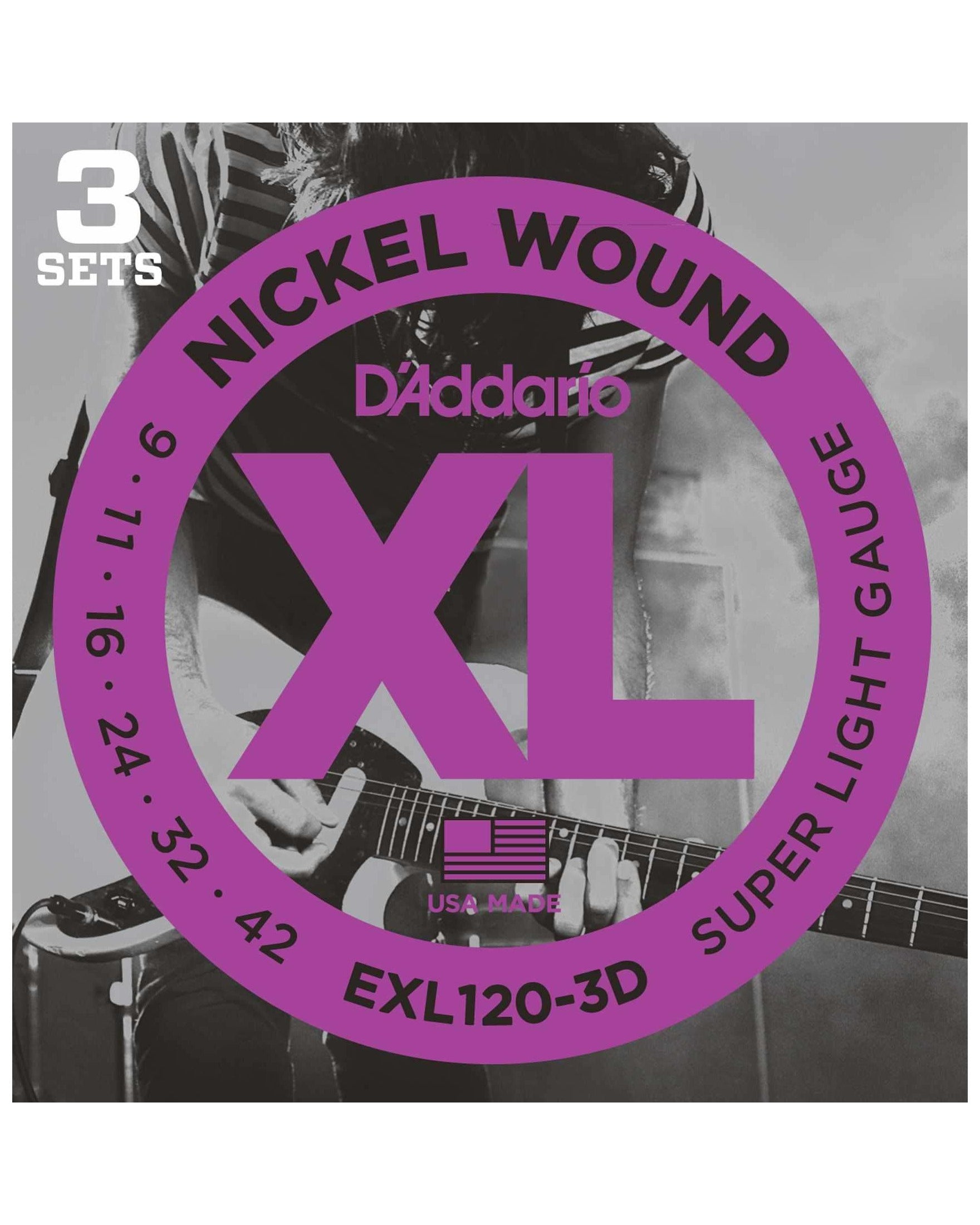 Image 1 of D'Addario EXL120-3D XL Nickel Round Wound Super Light Gauge Electric Guitar Strings, Three Pack - SKU# EXL1203D : Product Type Strings : Elderly Instruments