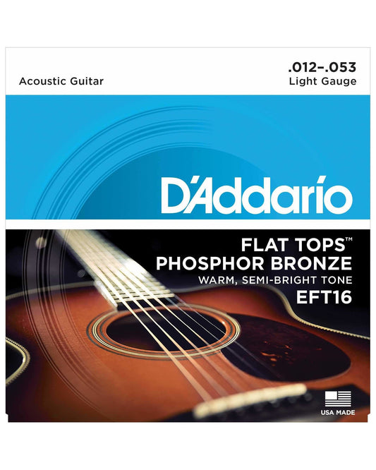 Front of D'Addario EFT16 Flat Tops Phosphor Bronze Light Gauge Guitar Strings