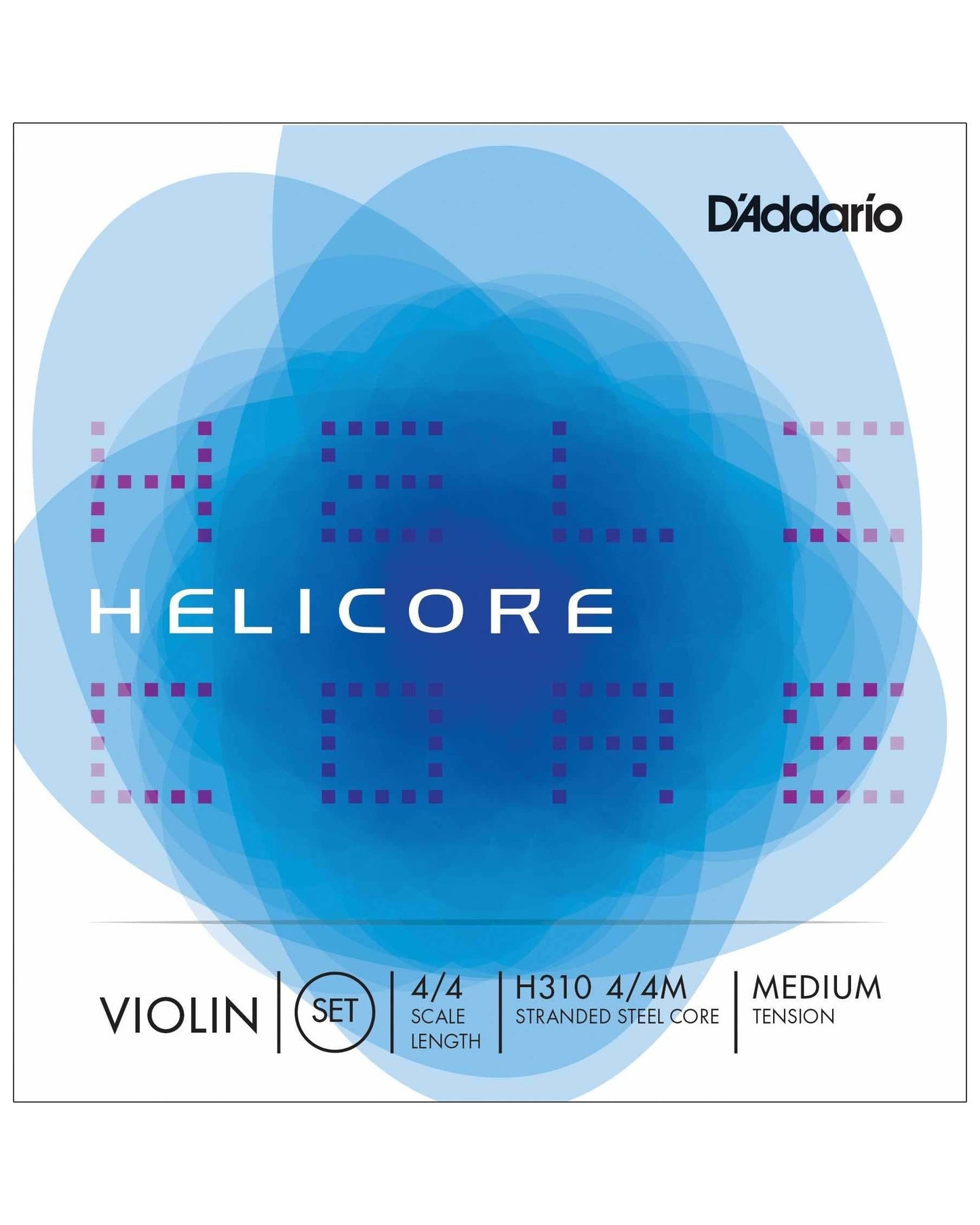 Front of D'Addario Helicore H310 4/4 Scale Medium Tension Stranded Steel Core Violin Strings