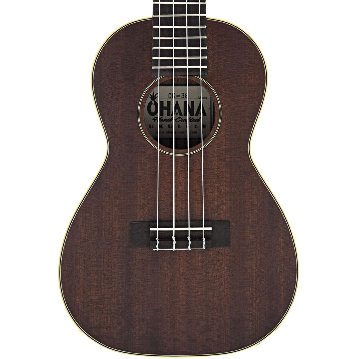 Front of Ohana Vintage CK-38 Premium-Grade Mahogany Concert