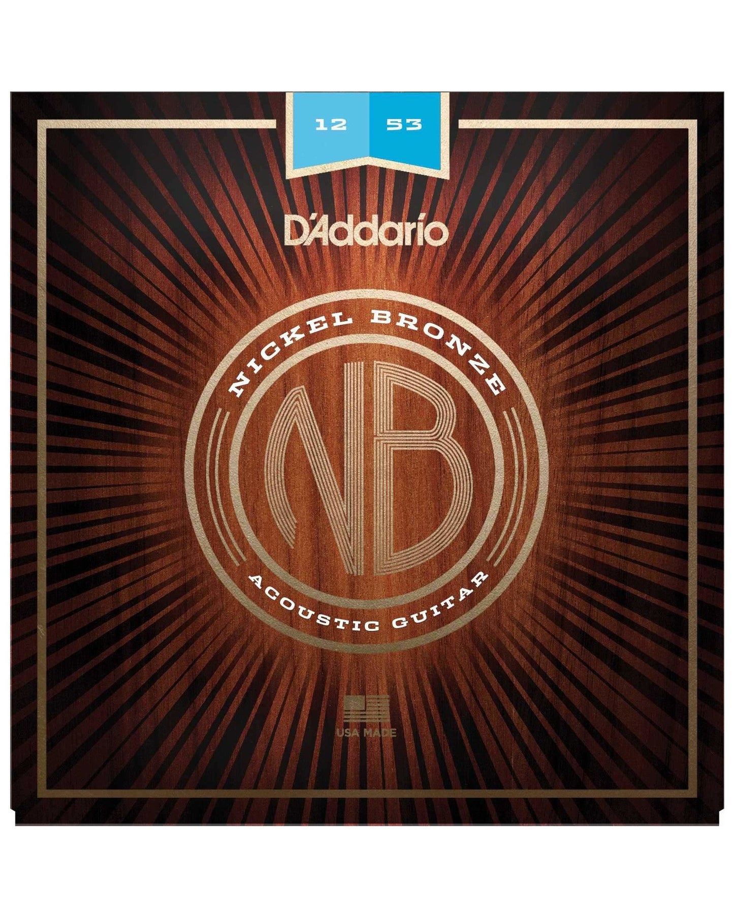 Front of D'Addario Nickel Bronze Light Gauge Acoustic Guitar Strings