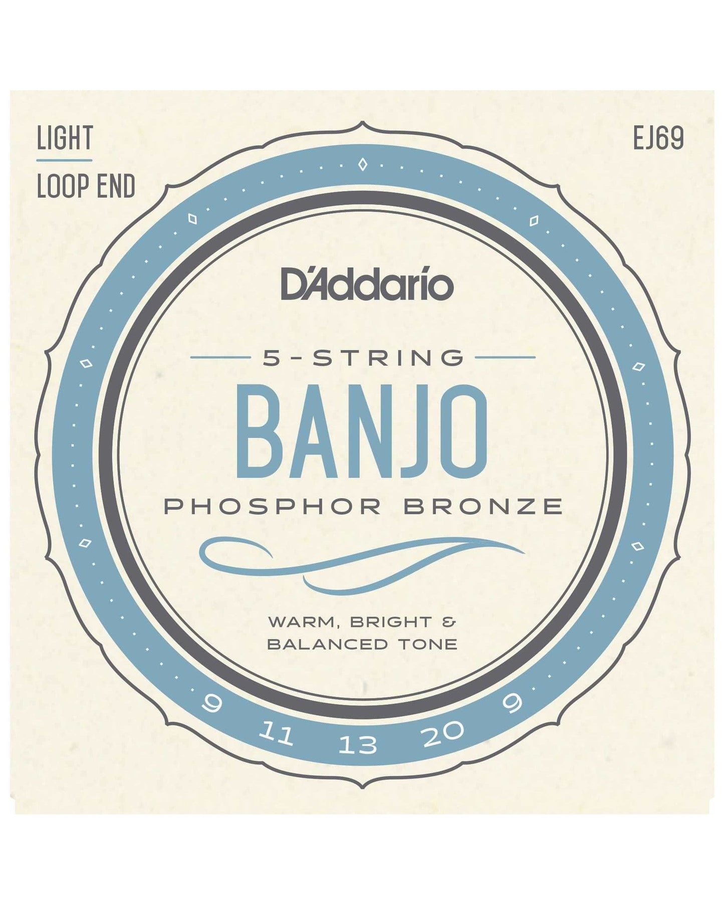 Front of D'Addario EJ69 Phosphor Bronze Light Gauge 5-String Banjo Strings