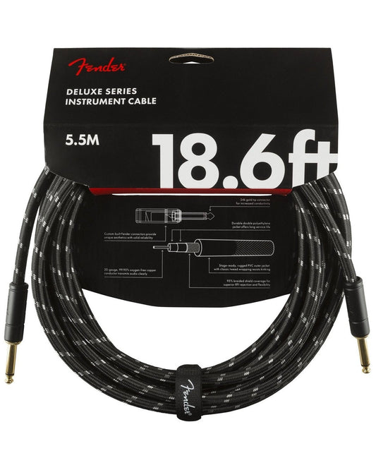 Front of Fender Deluxe Series Instrument Cable in packaging