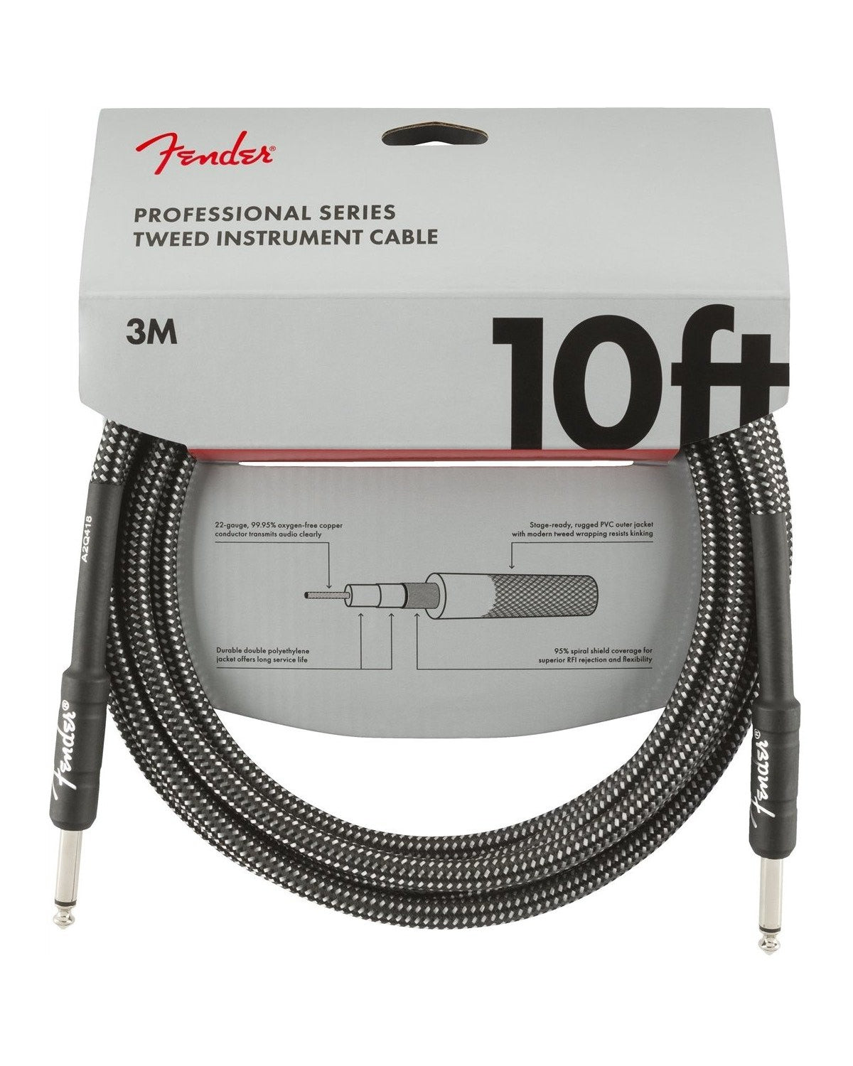 Front of Fender Professional Series Instrument Cable in packaging