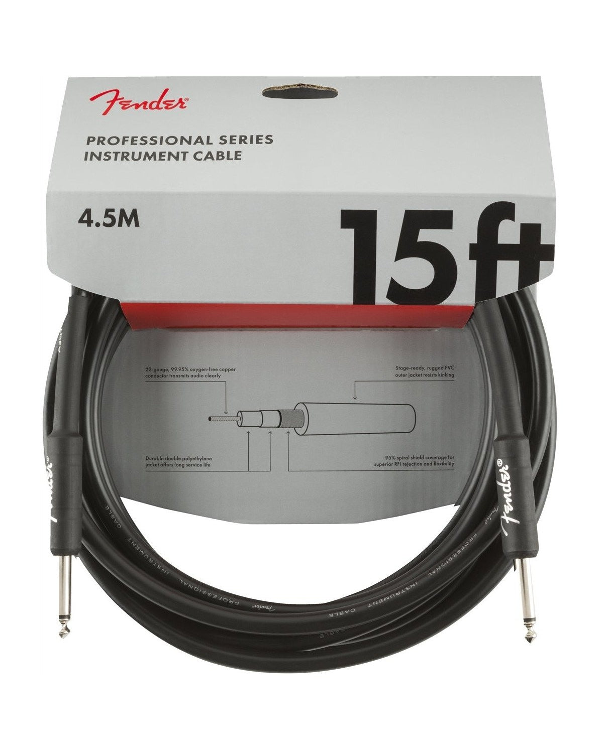 Front of Fender Professional Series Instrument Cable in packaging